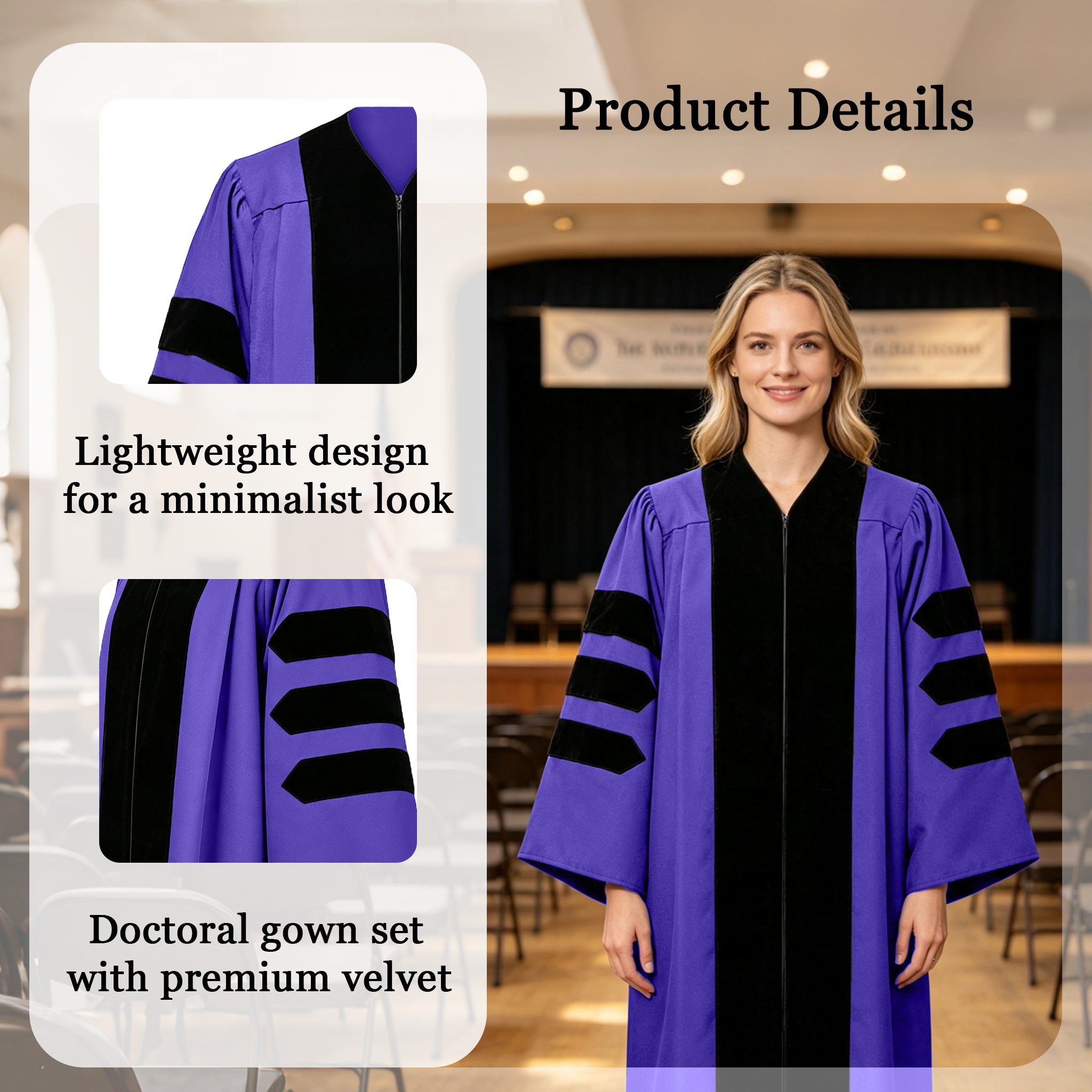 Economy Doctoral Graduation Gown / PHD Gown with Black Velvet Trim-CA graduation