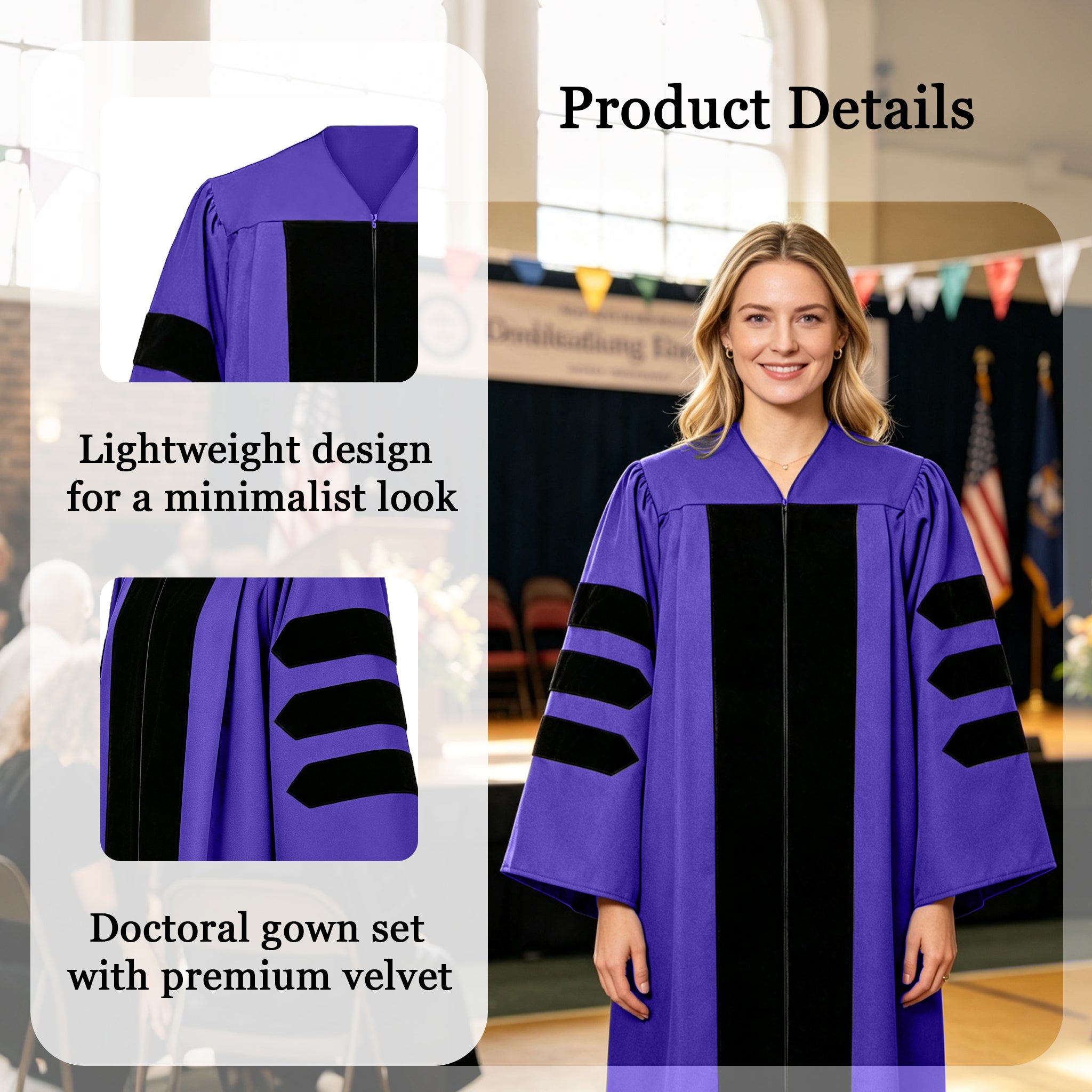 Doctoral Graduation Gown for Economics / PHD Gown with Black Velvet Front Panel-CA graduation