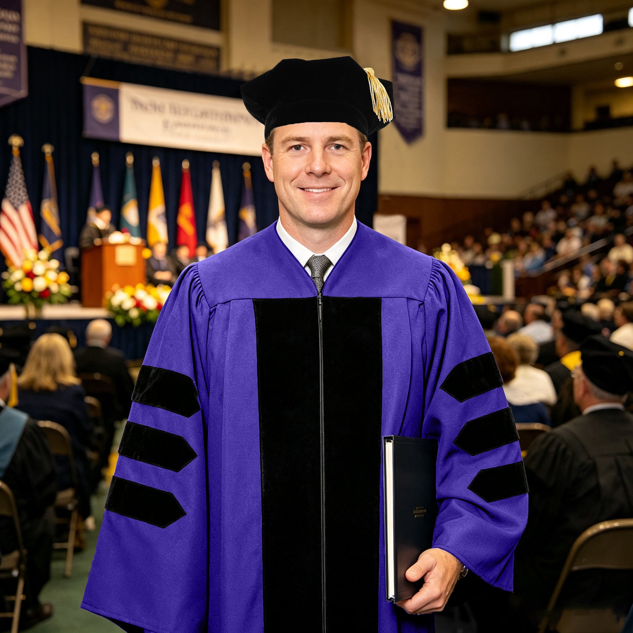 Doctoral Graduation Gown for Economics / PHD Gown with Black Velvet Front Panel-CA graduation