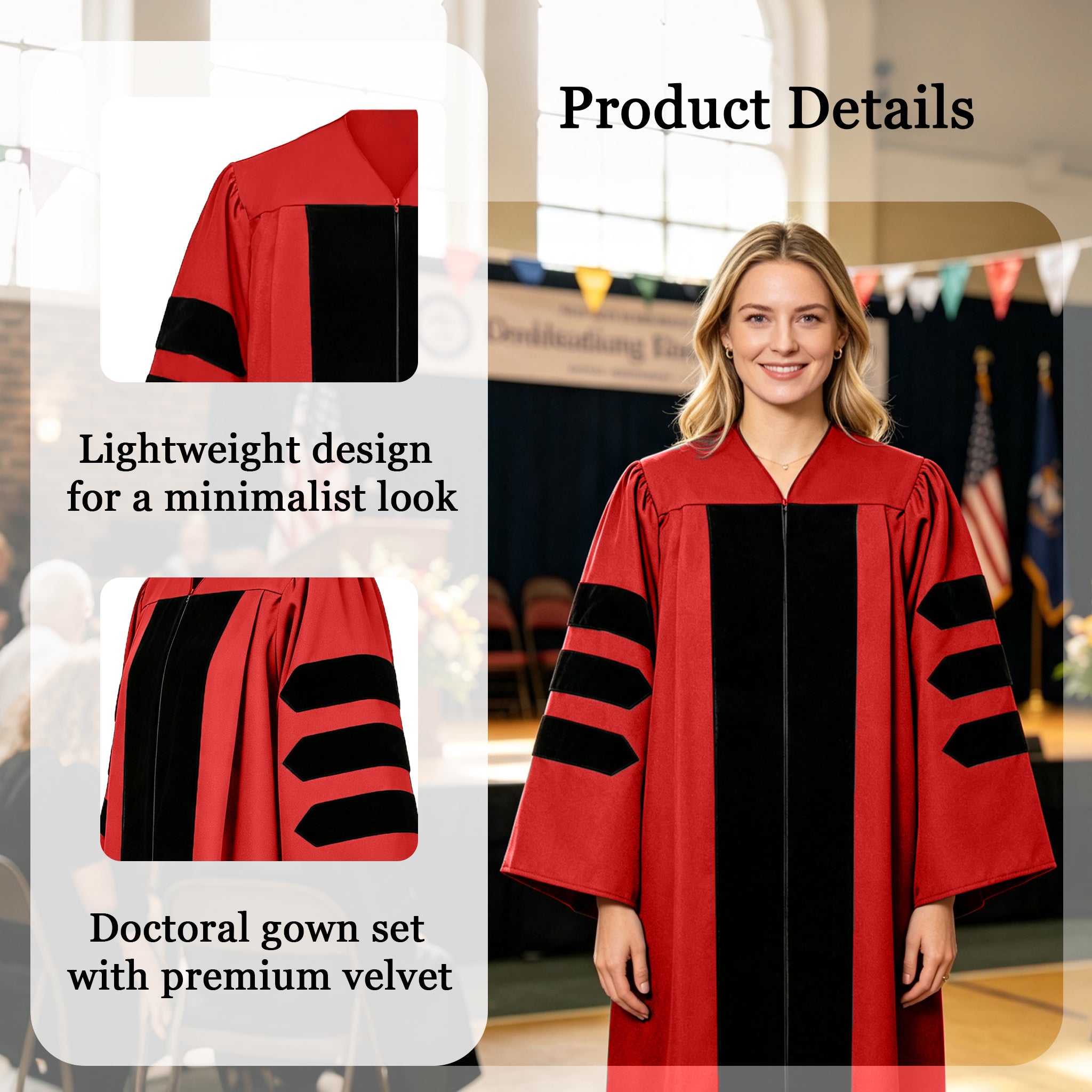 Doctoral Graduation Gown for Economics / PHD Gown with Black Velvet Front Panel-CA graduation