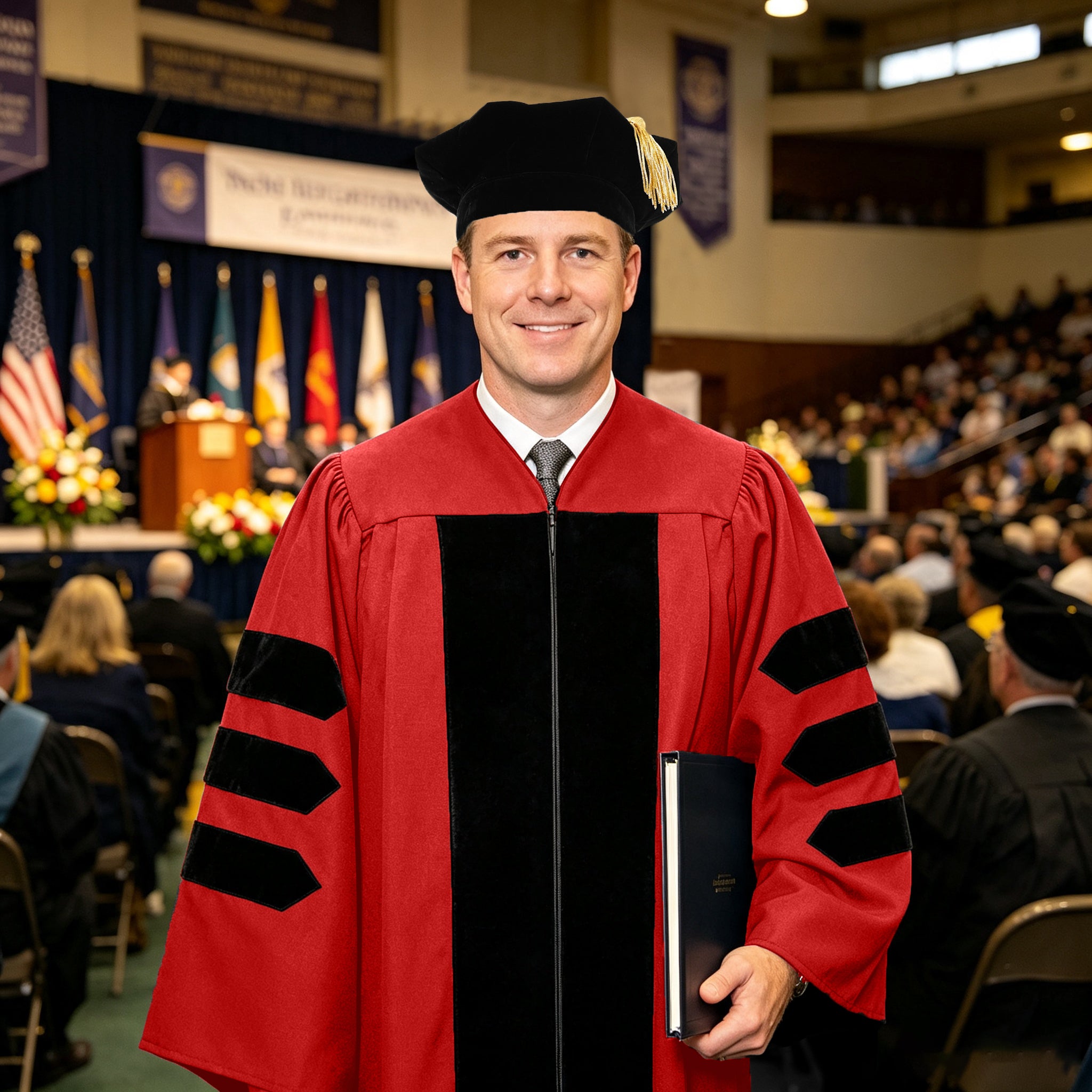 Doctoral Graduation Gown for Economics / PHD Gown with Black Velvet Front Panel-CA graduation