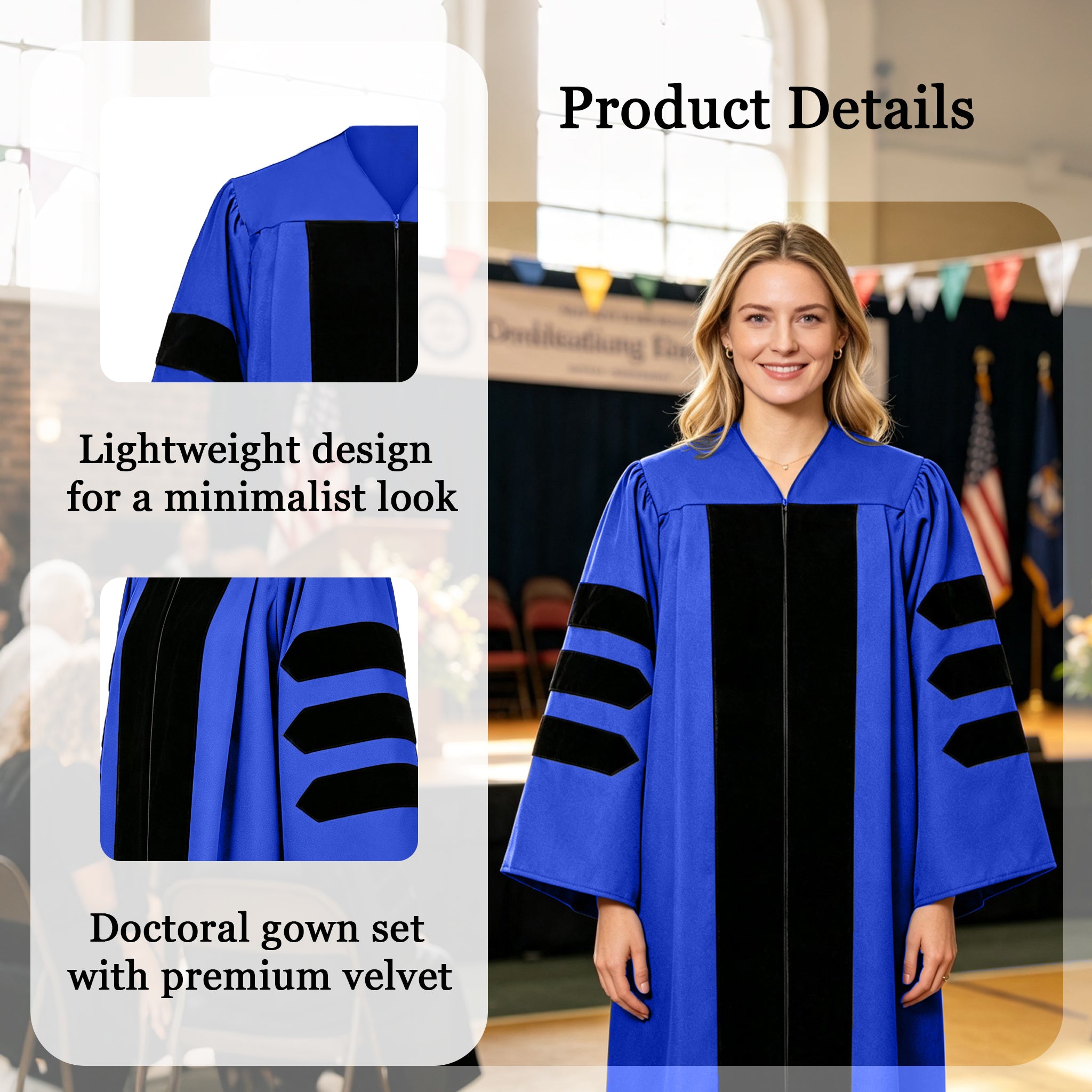 Doctoral Graduation Gown for Economics / PHD Gown with Black Velvet Front Panel-CA graduation