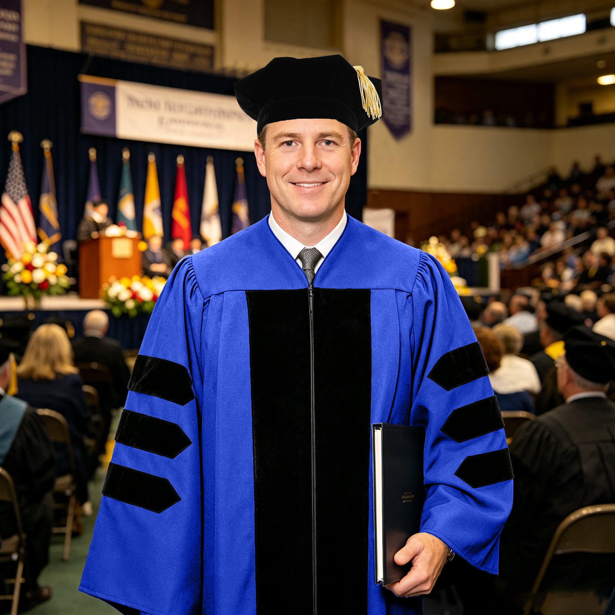 Doctoral Graduation Gown for Economics / PHD Gown with Black Velvet Front Panel-CA graduation