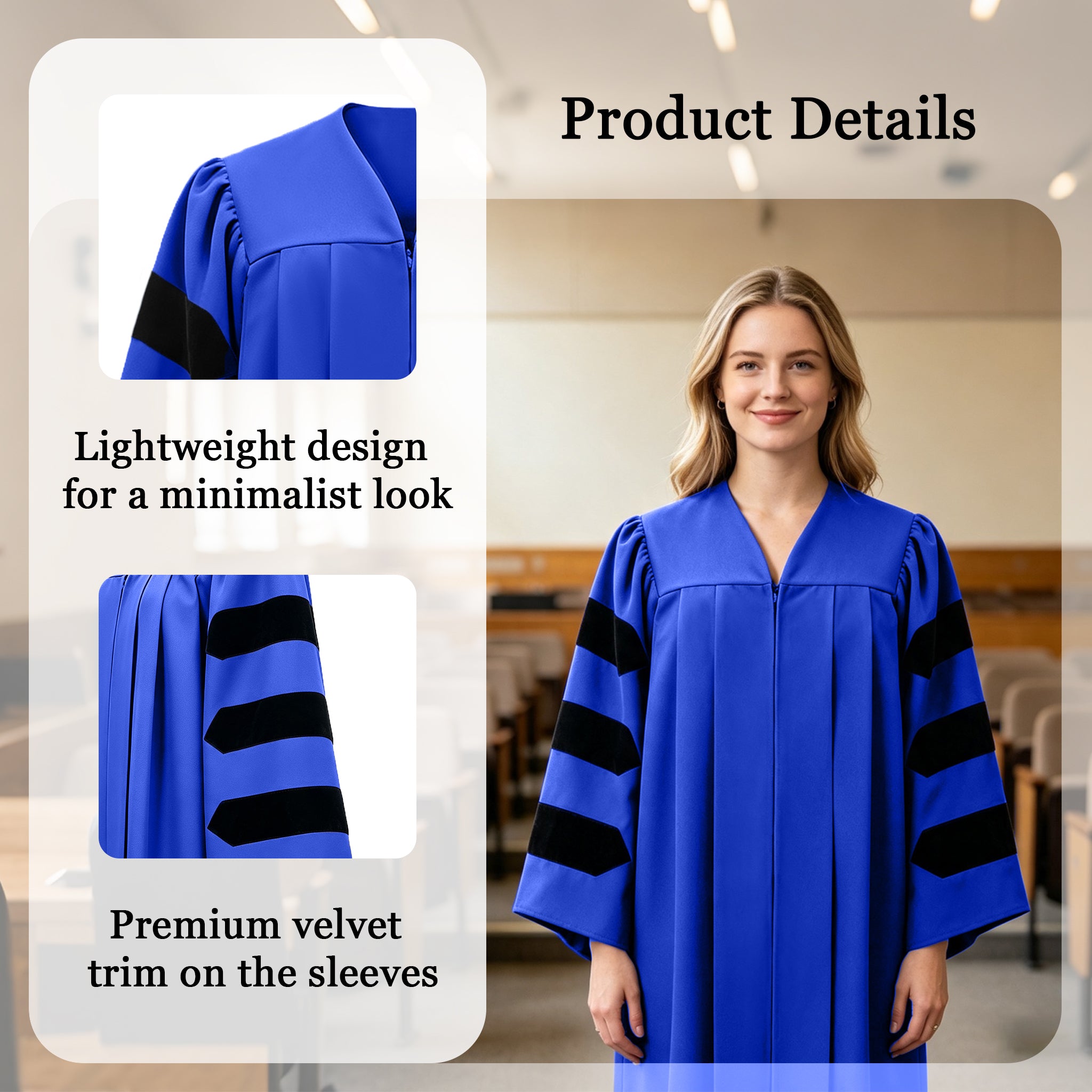 Economy Doctoral Graduation Gown with Black Velvet Sleeve Trim|Doctoral Regalia-CA graduation