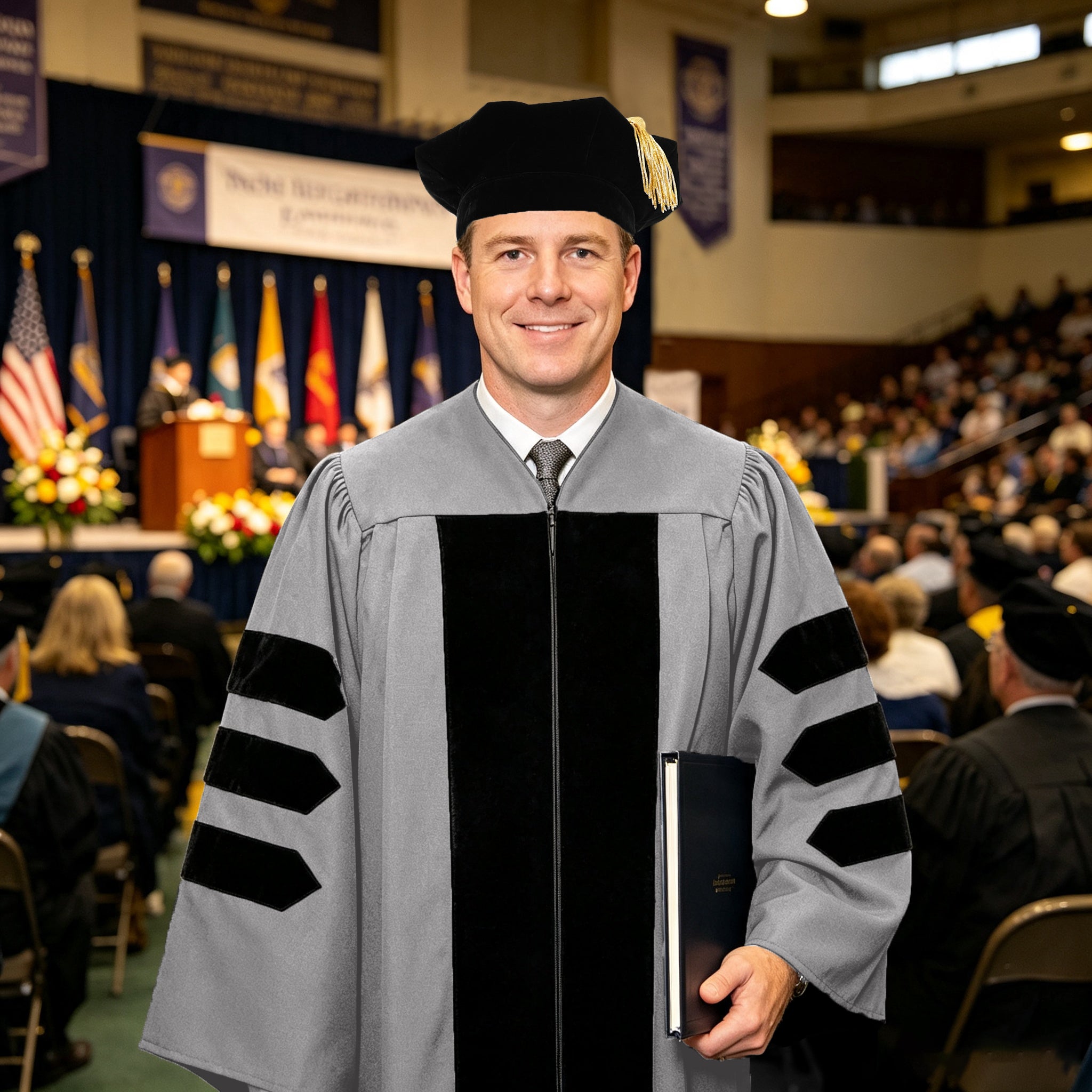 Doctoral Graduation Gown for Economics / PHD Gown with Black Velvet Front Panel-CA graduation