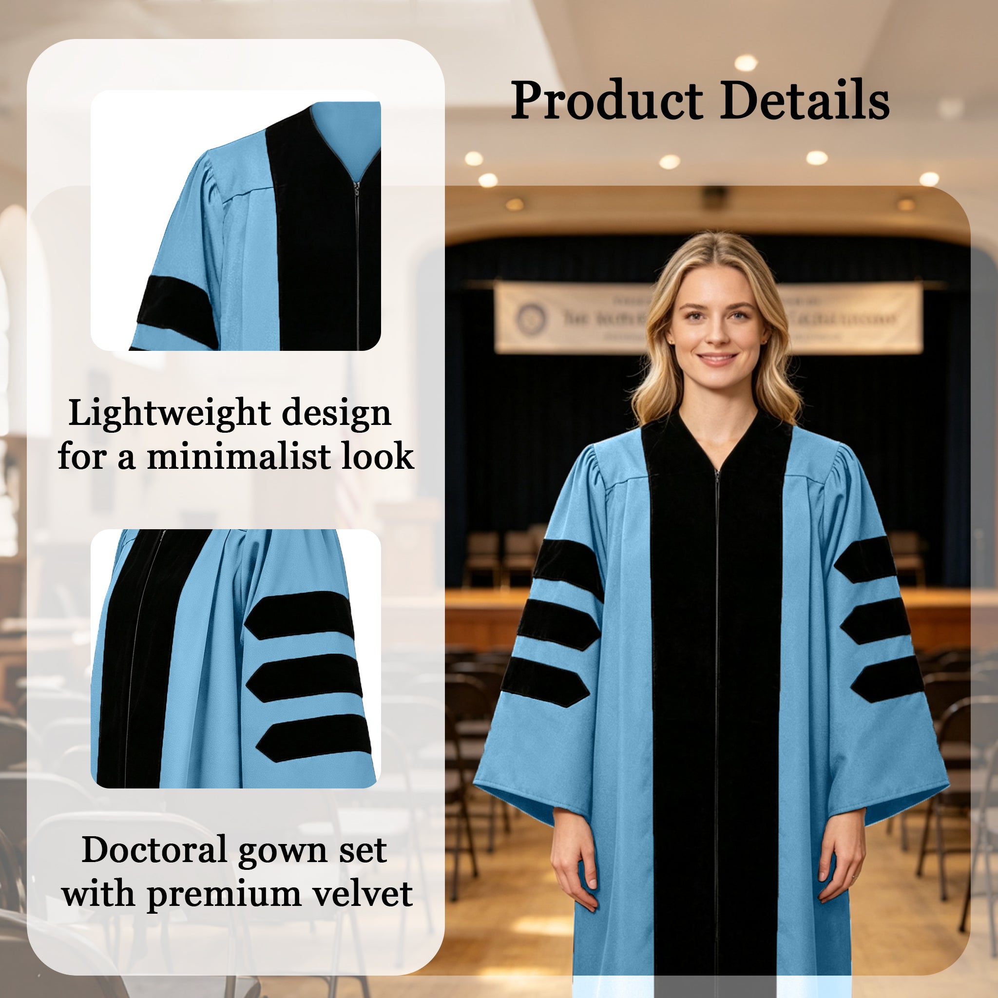 Economy Doctoral Graduation Gown / PHD Gown with Black Velvet Trim-CA graduation