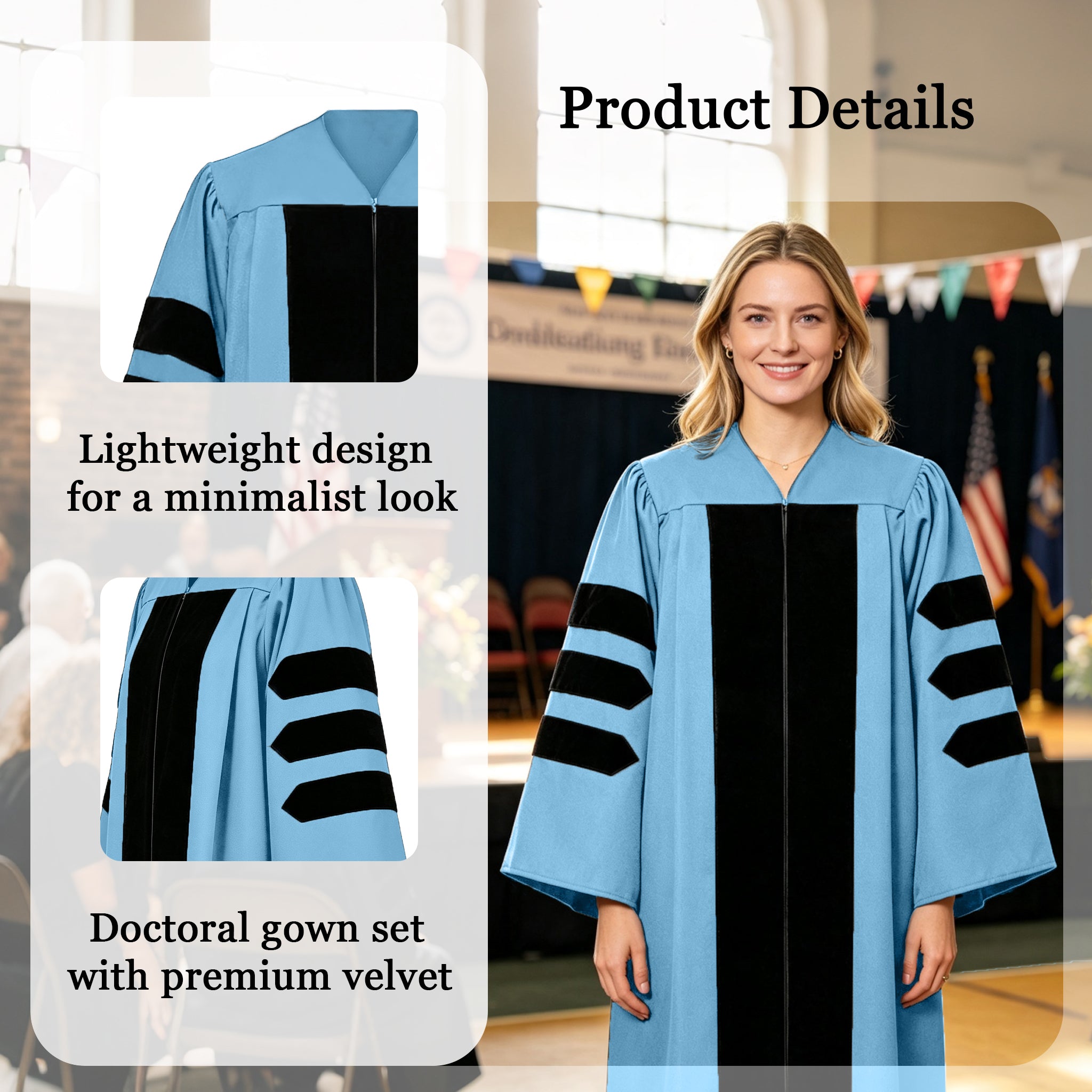 Doctoral Graduation Gown for Economics / PHD Gown with Black Velvet Front Panel-CA graduation