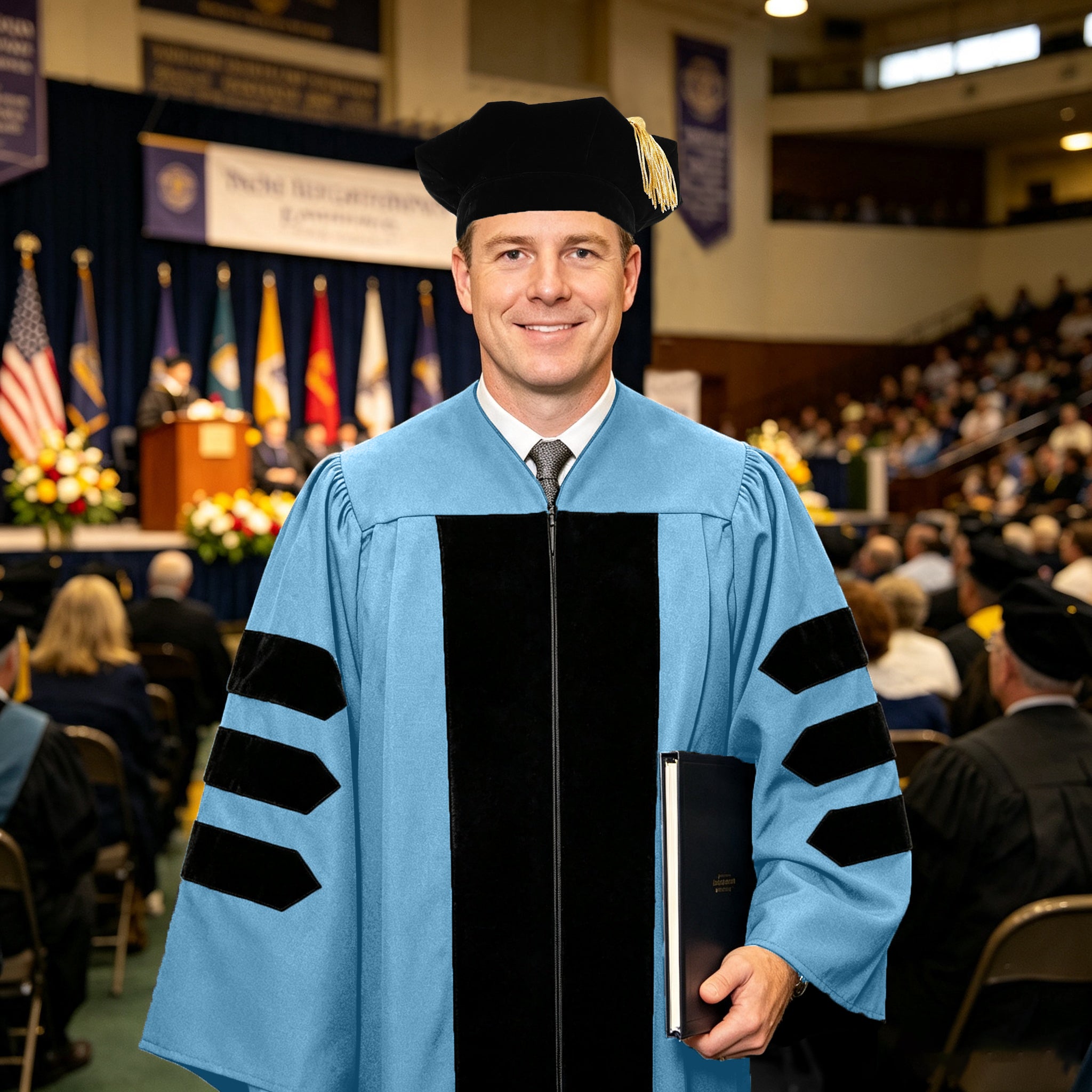 Doctoral Graduation Gown for Economics / PHD Gown with Black Velvet Front Panel-CA graduation