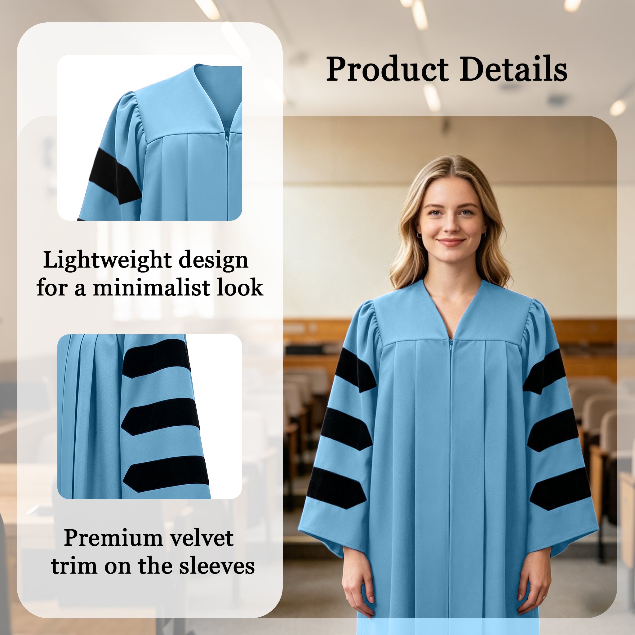 Economy Doctoral Graduation Gown with Black Velvet Sleeve Trim|Doctoral Regalia-CA graduation