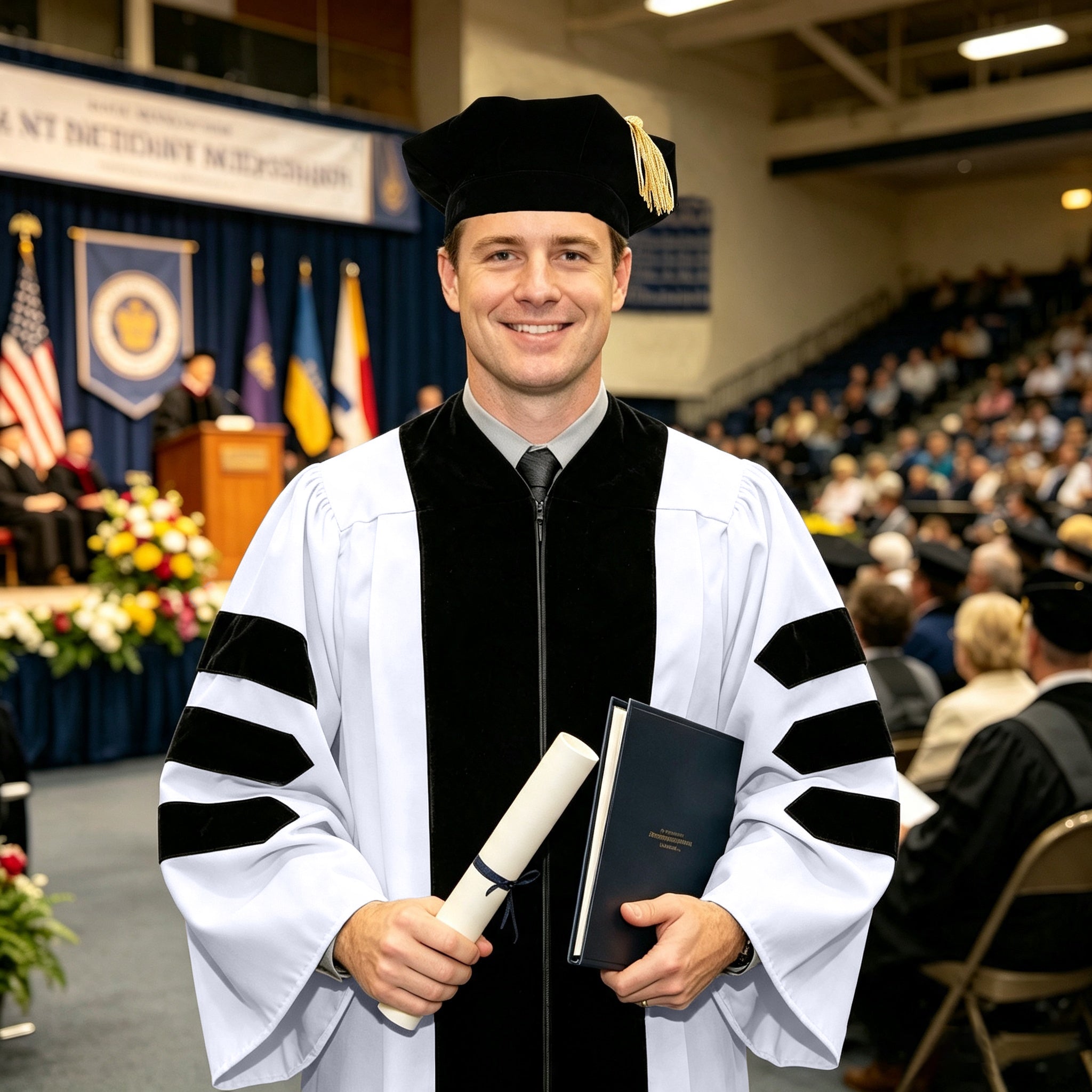 Economy Doctoral Graduation Gown / PHD Gown with Black Velvet Trim-CA graduation