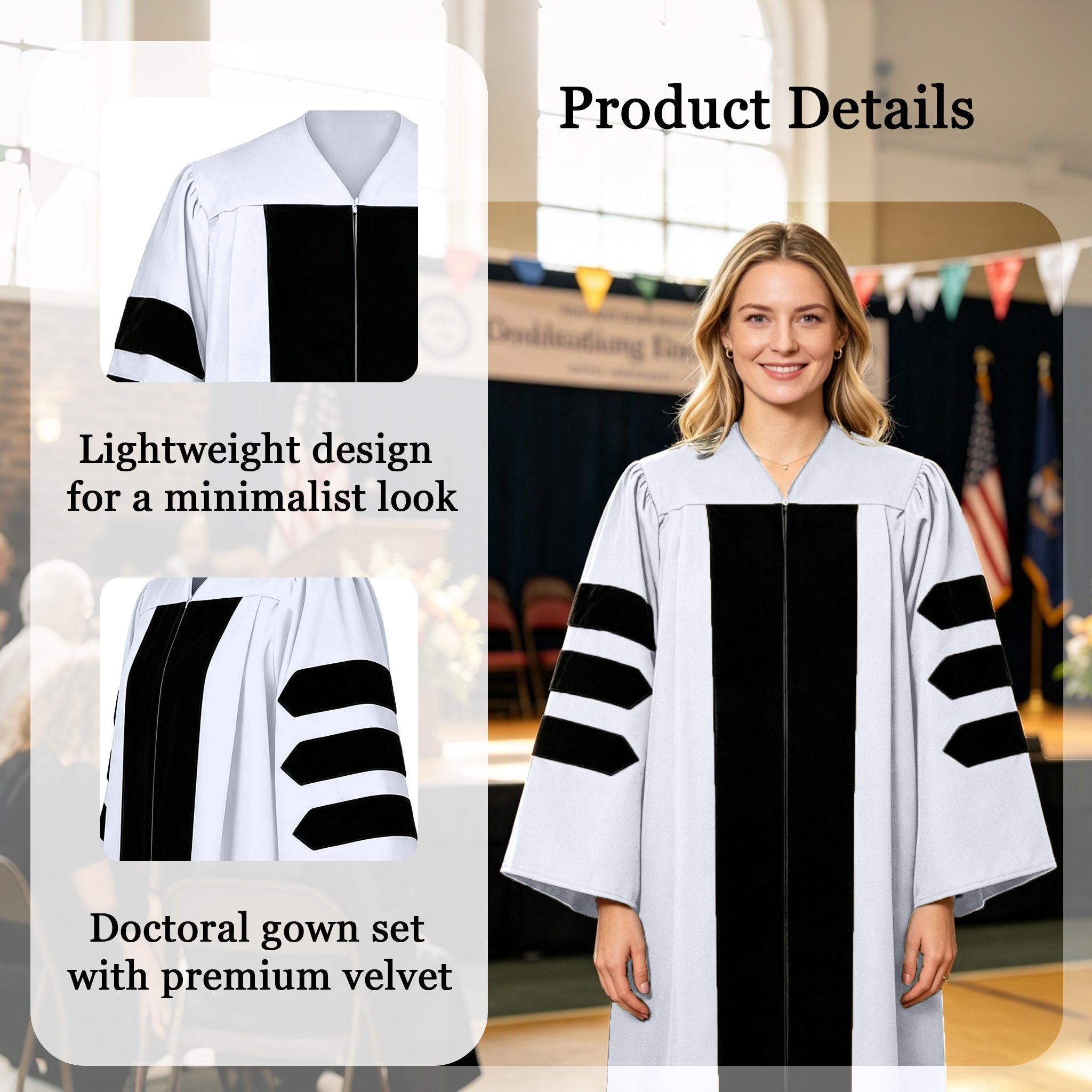 Doctoral Graduation Gown for Economics / PHD Gown with Black Velvet Front Panel-CA graduation
