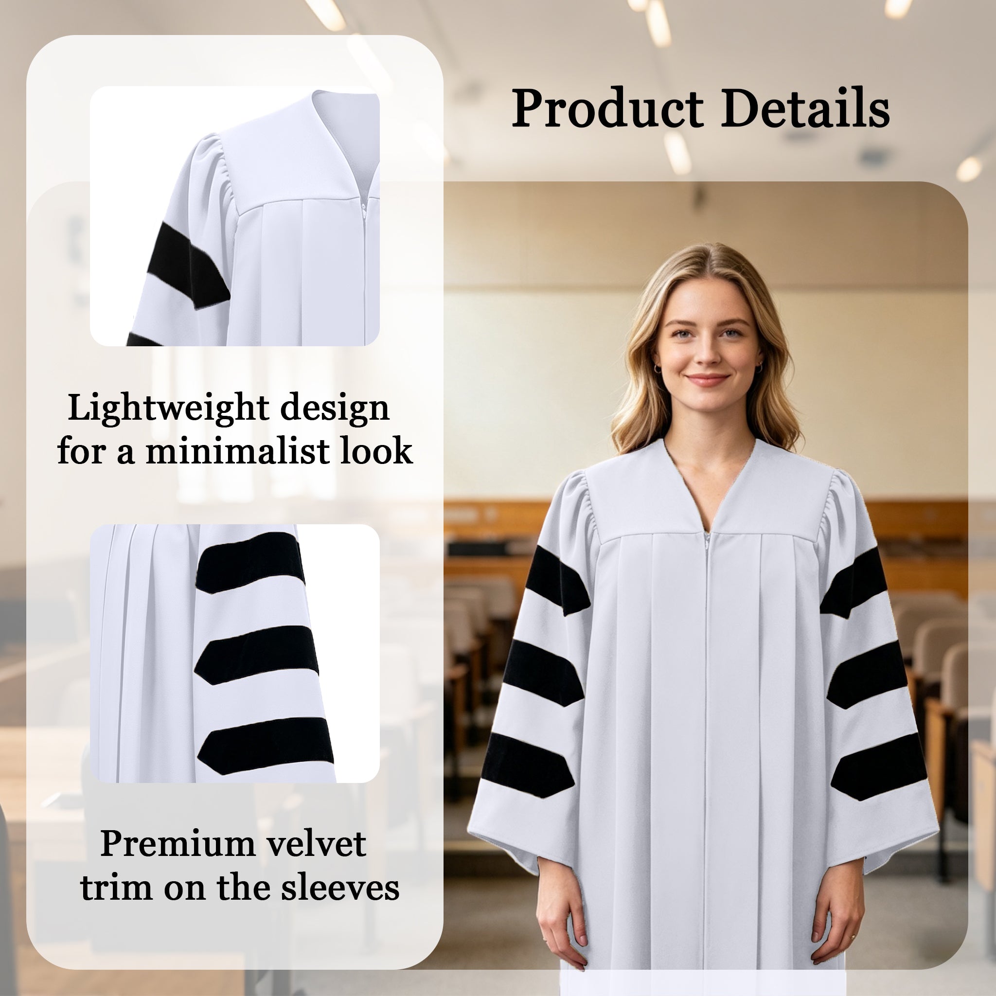Economy Doctoral Graduation Gown with Black Velvet Sleeve Trim|Doctoral Regalia-CA graduation