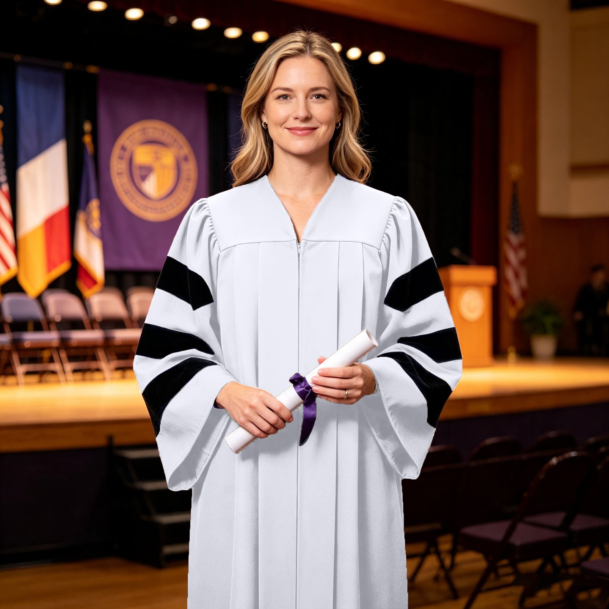 Economy Doctoral Graduation Gown with Black Velvet Sleeve Trim|Doctoral Regalia-CA graduation