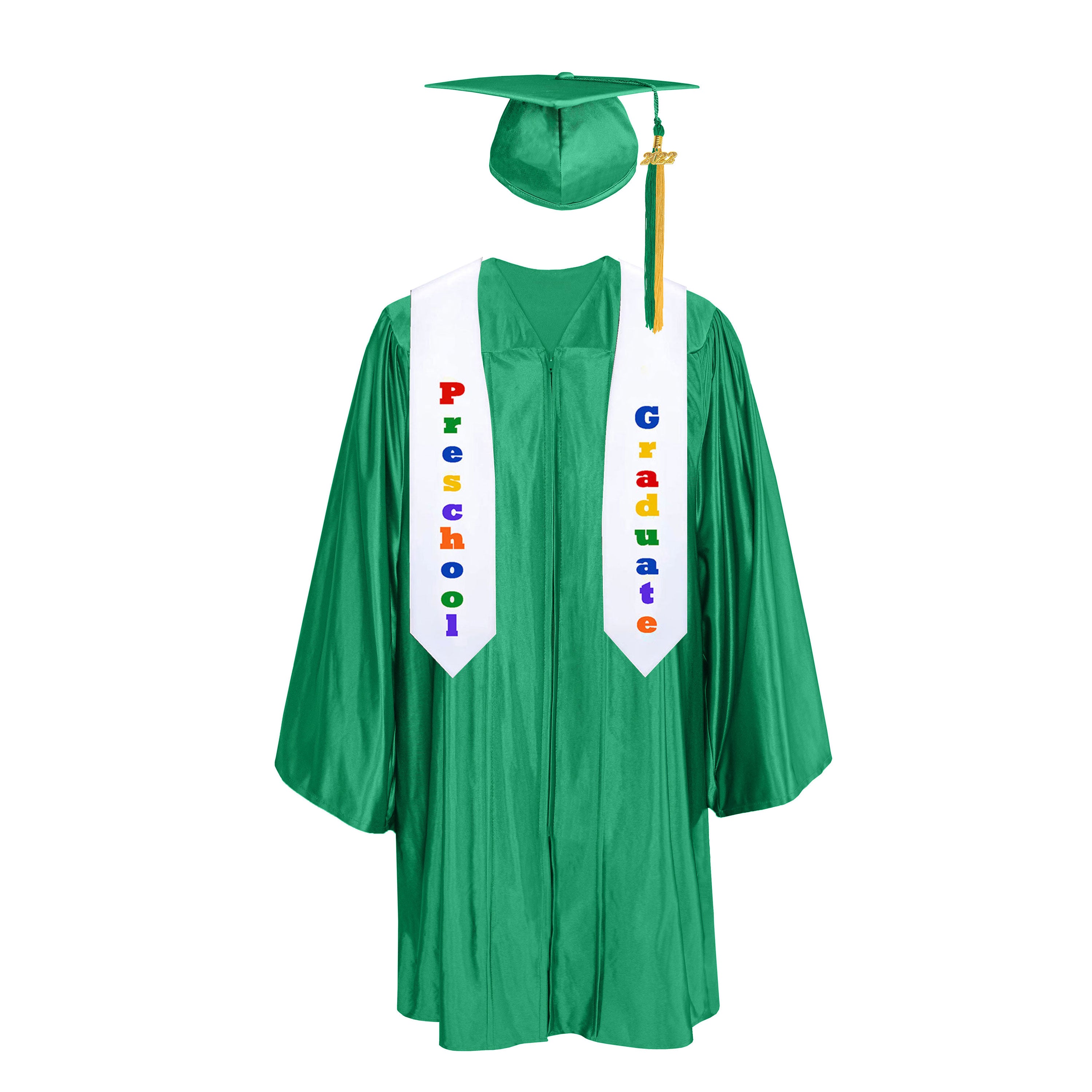 Preschool Kindergarten Kids Graduation Gowns and Caps with Colorful Tassels - CA Graduation Emerald green / Printed Stole 50" Preschool Kindergarten Kids Graduation Gowns and Caps with Colorful Tassels - CA Graduation Emerald green / Printed Stole 50"
