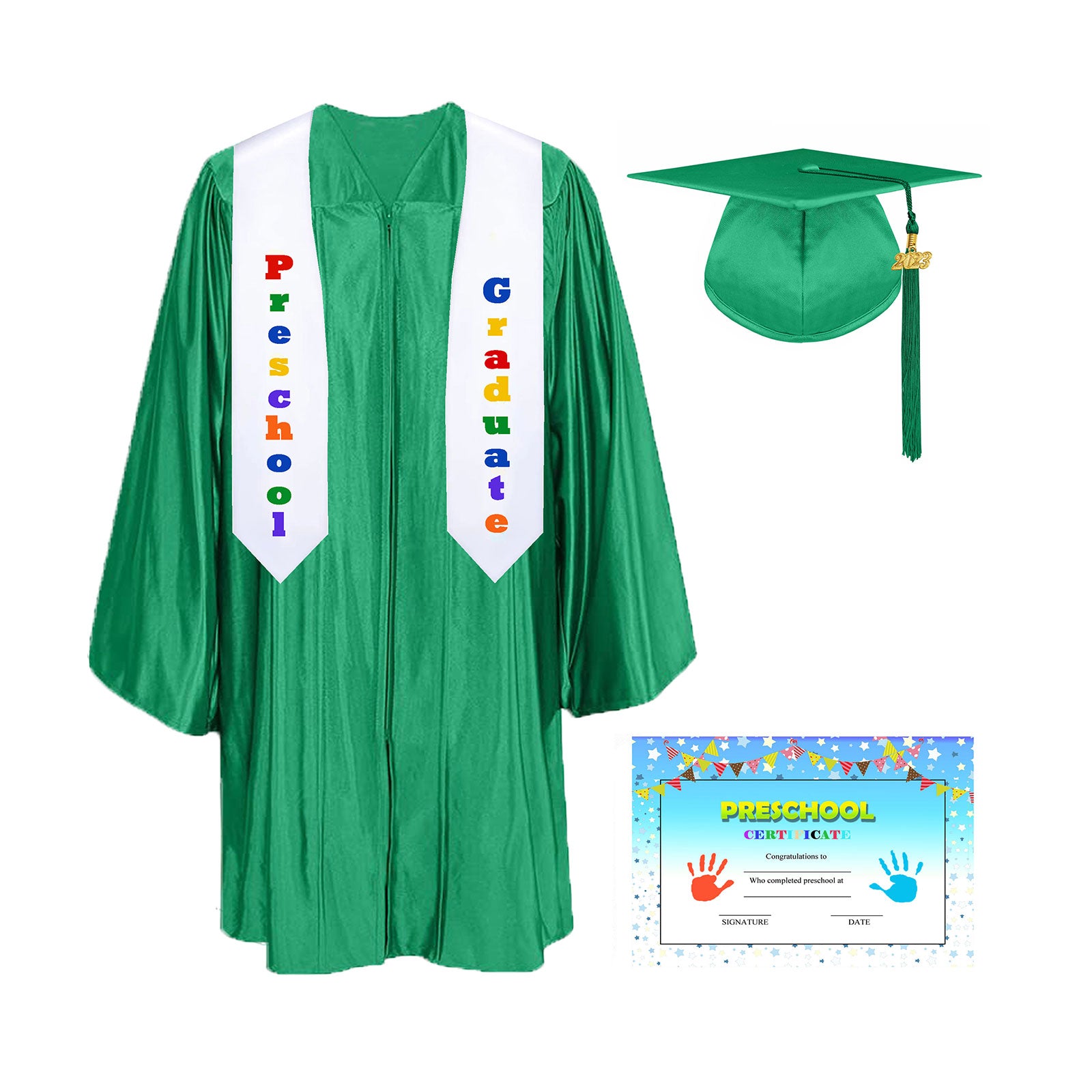 Shiny Kindergarten Graduation Cap, Gown, Stole & Diploma Package - CA Graduation Shiny Kindergarten Graduation Cap, Gown, Stole & Diploma Package - CA Graduation