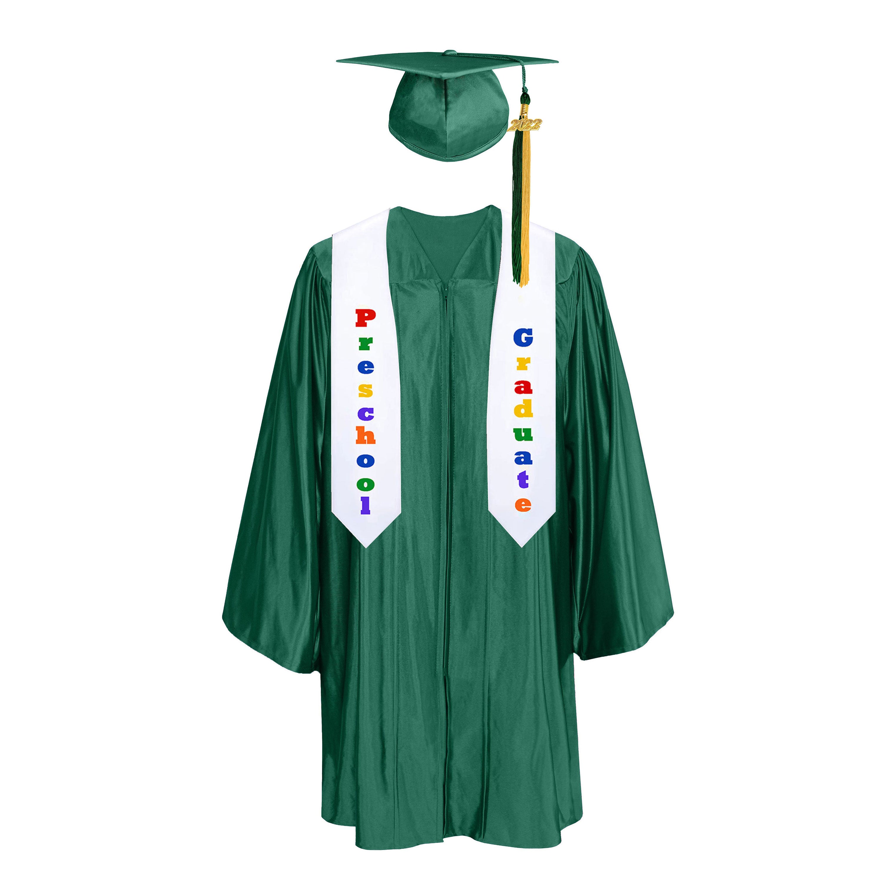 Preschool Kindergarten Kids Graduation Gowns and Caps with Colorful Tassels - CA Graduation Forest green / Printed Stole 50" Preschool Kindergarten Kids Graduation Gowns and Caps with Colorful Tassels - CA Graduation Forest green / Printed Stole 50"