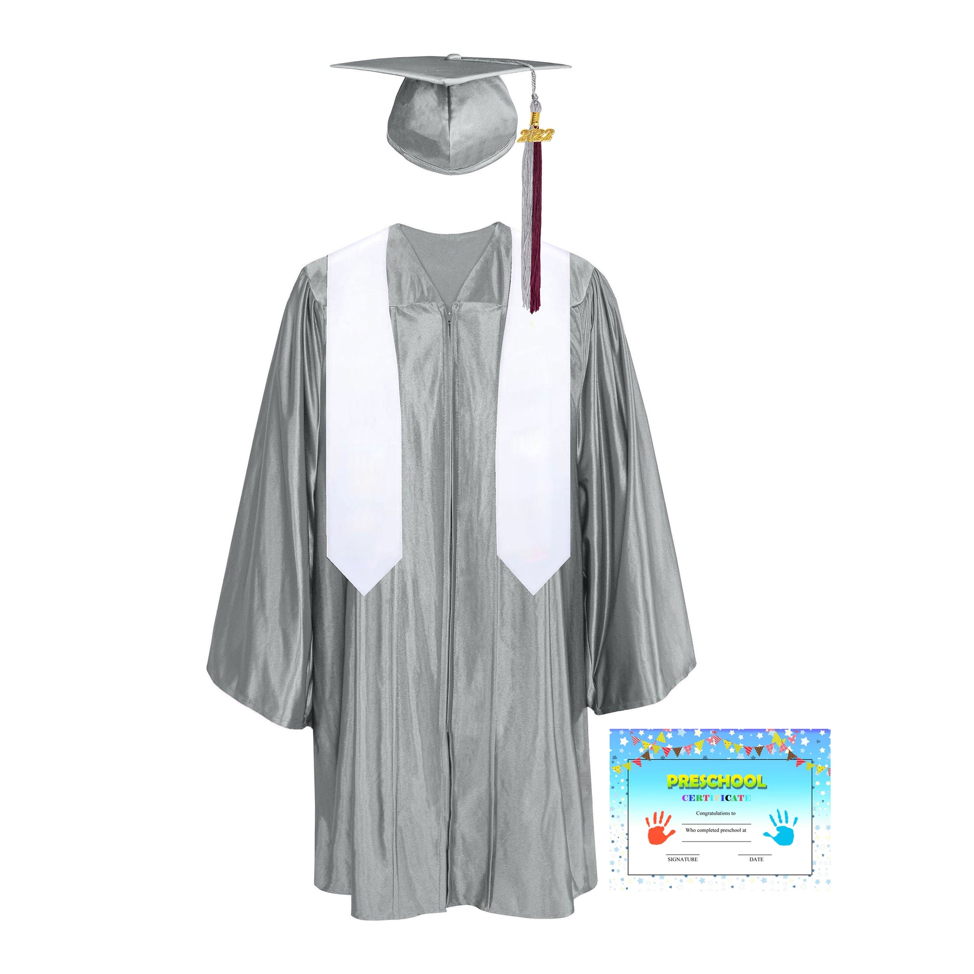 Plain Graduation Stole 50" Length Shiny Kindergarten Graduation colourful Tassel caps, Gown, Stole & Diploma Package-CA graduation