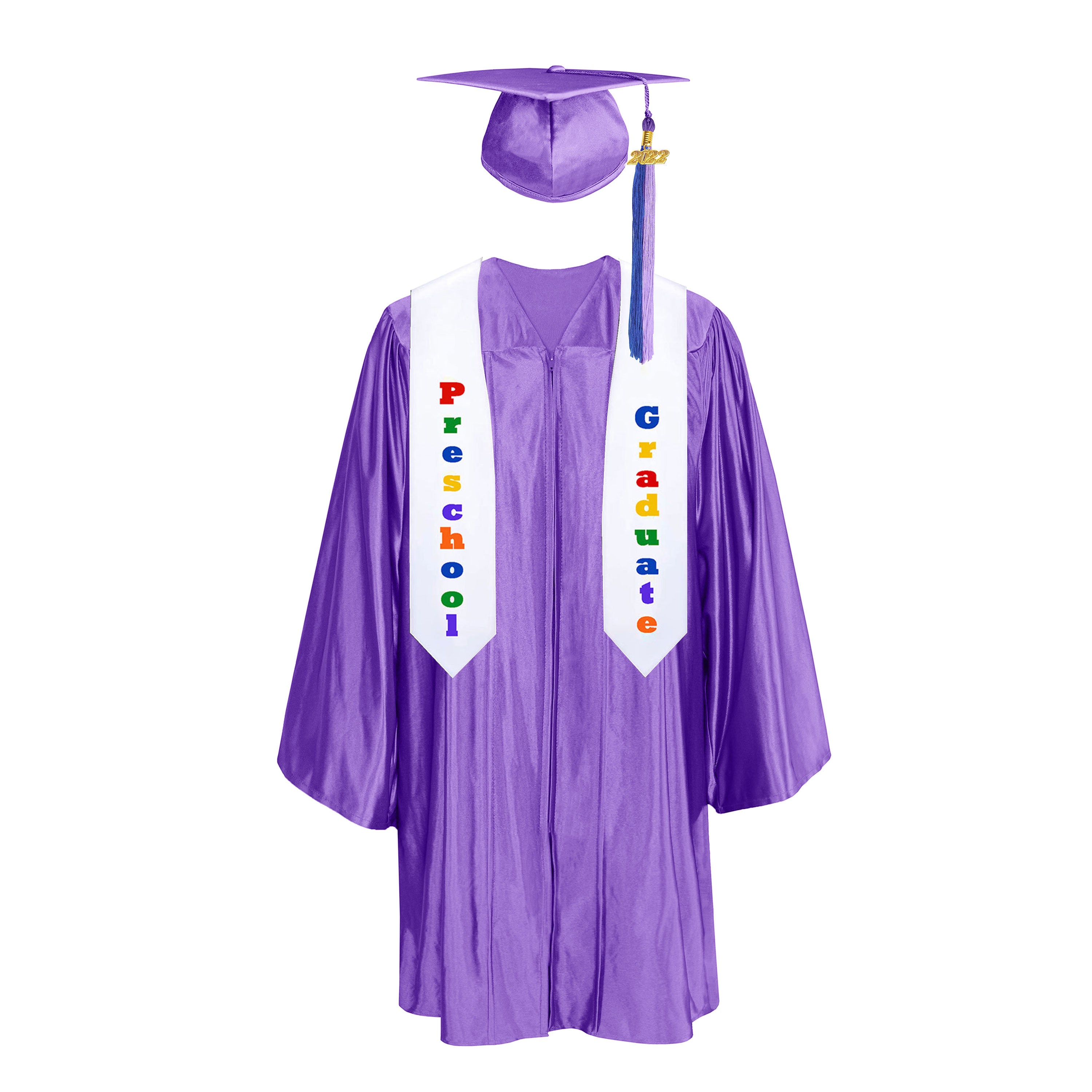 Preschool Kindergarten Kids Graduation Gowns and Caps with Colorful Tassels - CA Graduation Purple / Printed Stole 50" Preschool Kindergarten Kids Graduation Gowns and Caps with Colorful Tassels - CA Graduation Purple / Printed Stole 50"