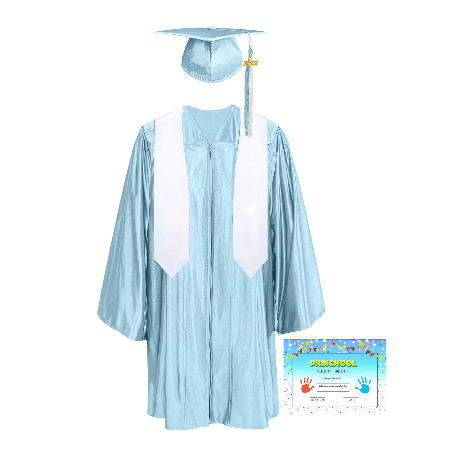 Plain Graduation Stole 50" Length Shiny Kindergarten Graduation colourful Tassel caps, Gown, Stole & Diploma Package-CA graduation