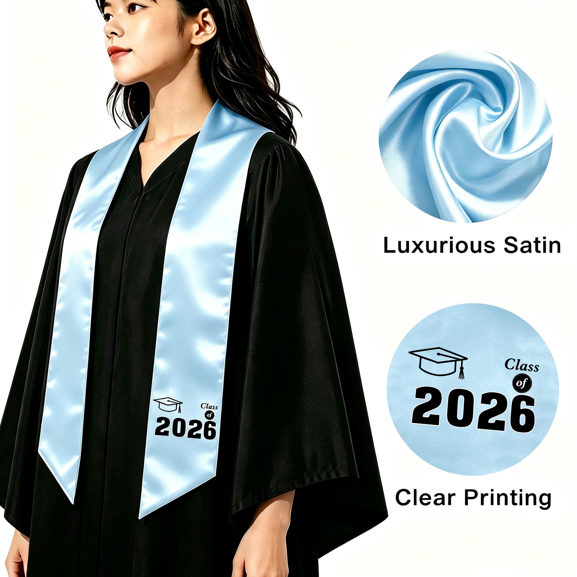 Unisex Adult Printed Graduation Stole 60'', Class of 2026 Graduation Stole-CA graduation