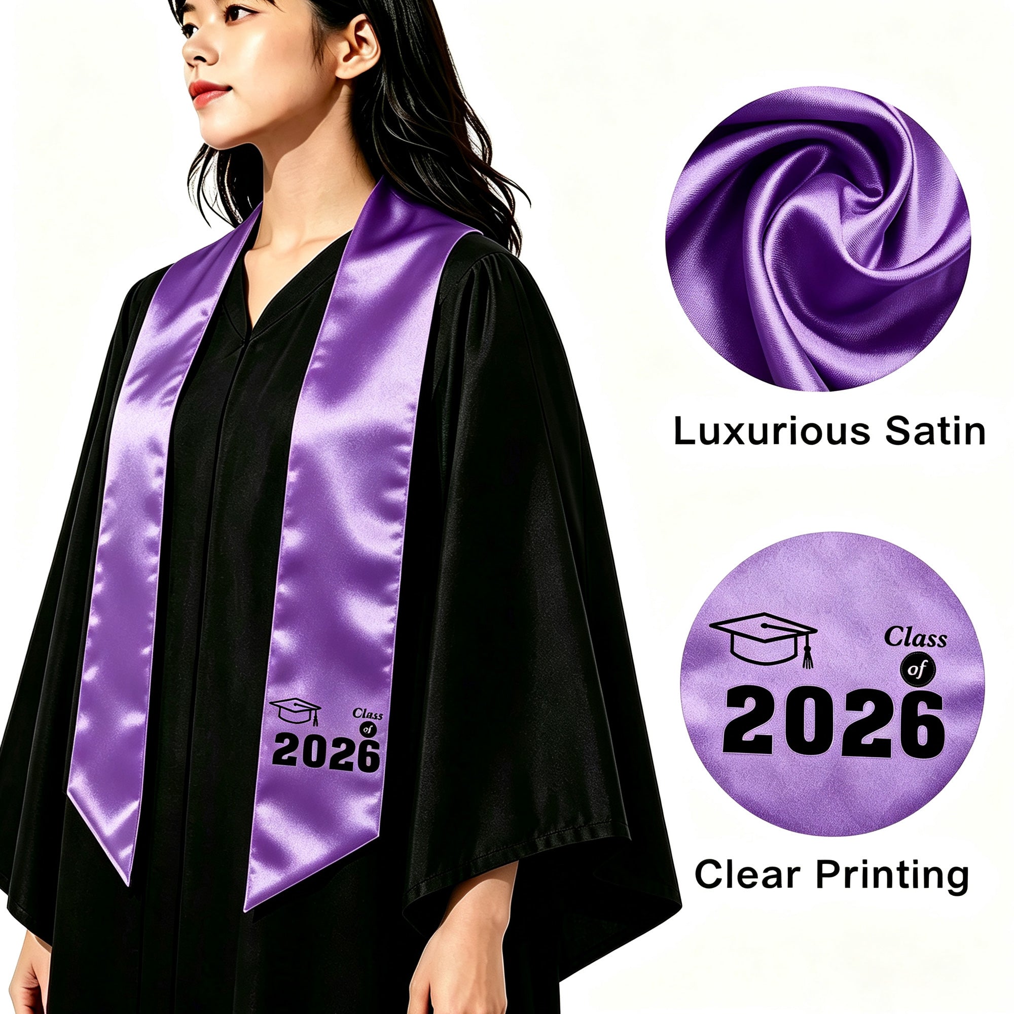 Unisex Adult Printed Graduation Stole 60'', Class of 2026 Graduation Stole-CA graduation