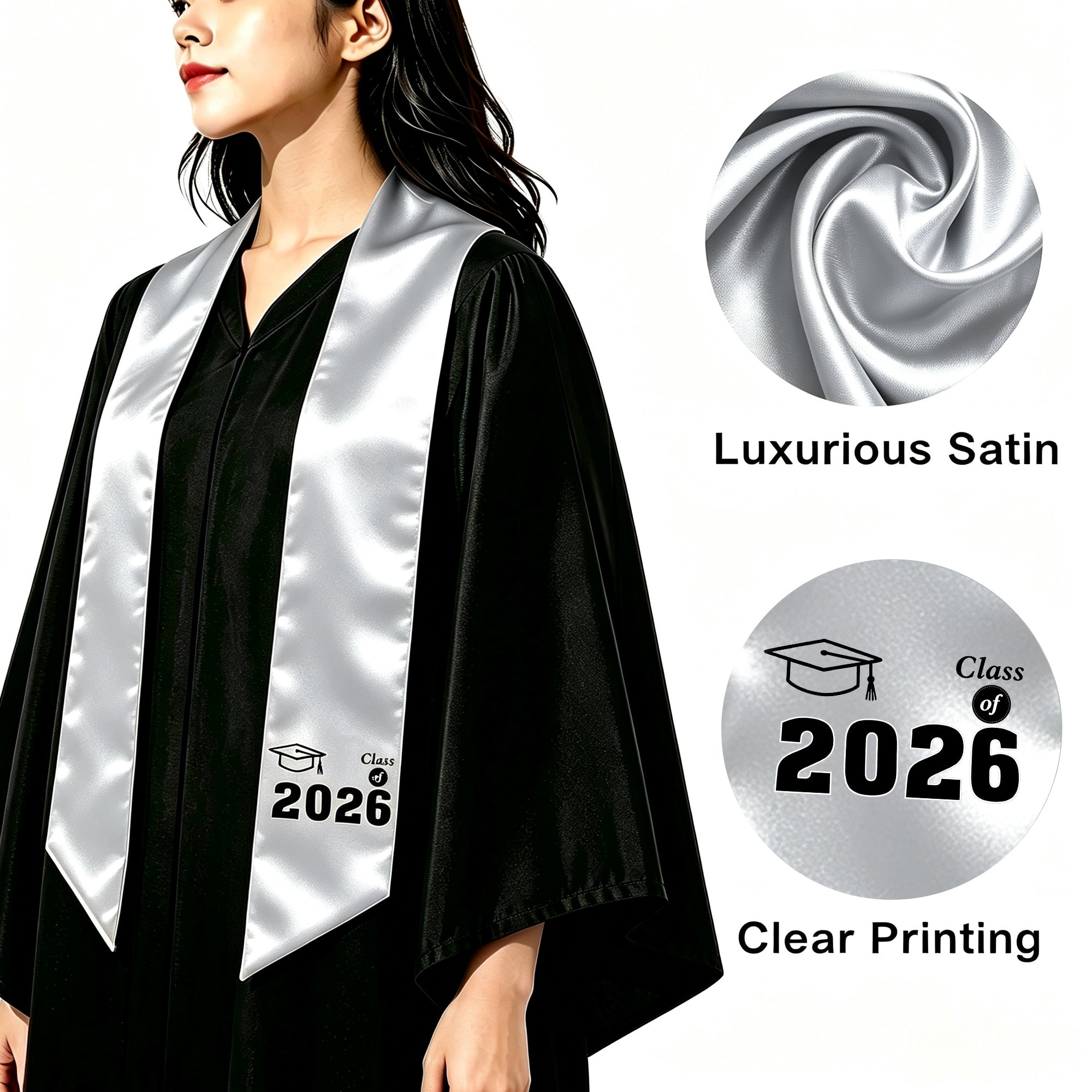 Unisex Adult Printed Graduation Stole 60'', Class of 2026 Graduation Stole-CA graduation