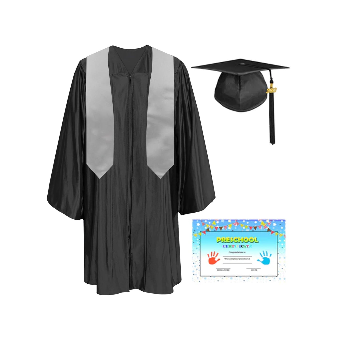 Plain Graduation Stole 50" Length Shiny Kindergarten Graduation Cap, Gown, Stole & Diploma Package-CA graduation