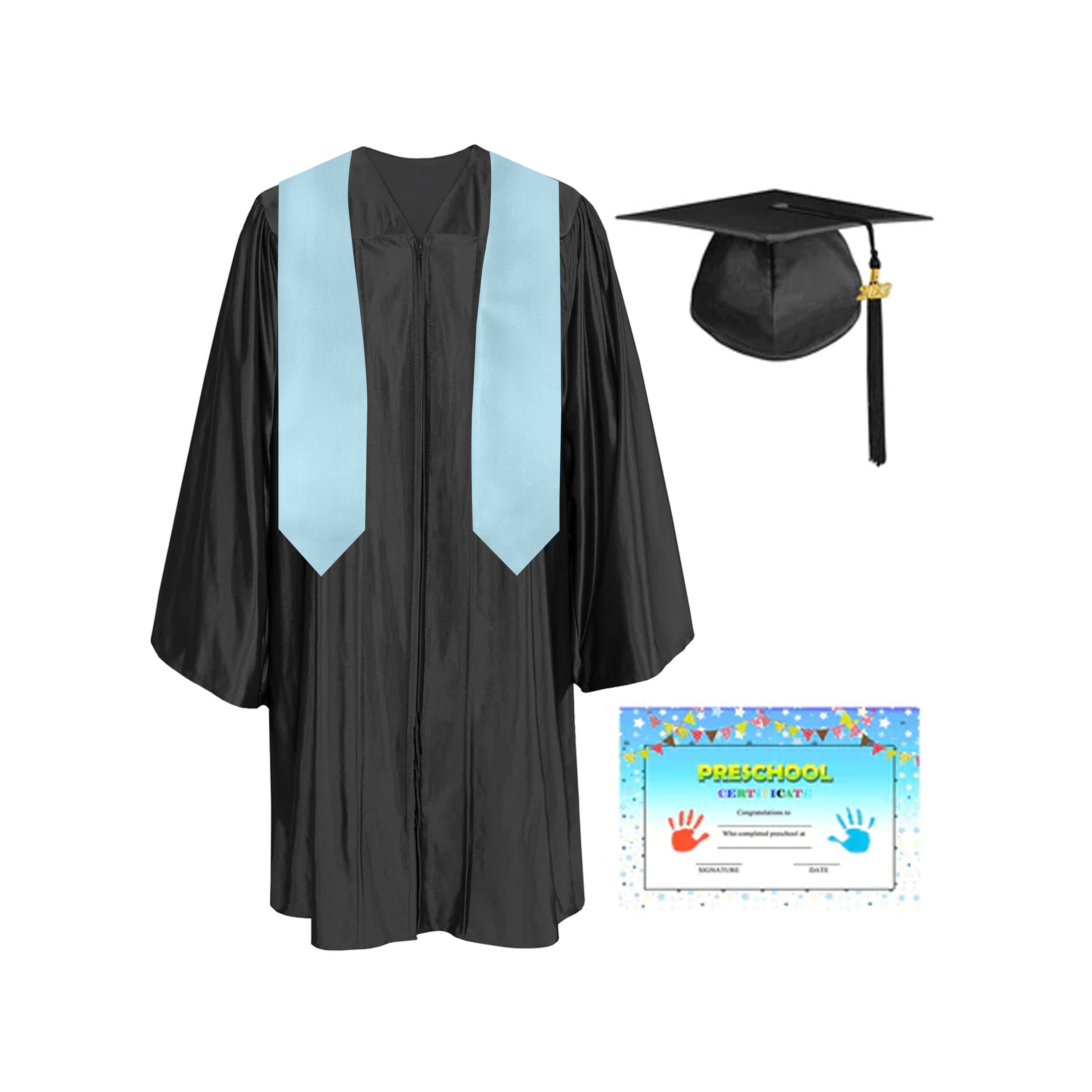 Shiny Graduation Kindergarten Graduation Cap, Gown, Stole 50-inch & Diploma - CA Graduation Blue Shiny Graduation Kindergarten Graduation Cap, Gown, Stole 50-inch & Diploma - CA Graduation Blue