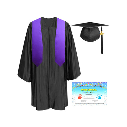 Plain Graduation Stole 50" Length Shiny Kindergarten Graduation Cap, Gown, Stole & Diploma Package-CA graduation