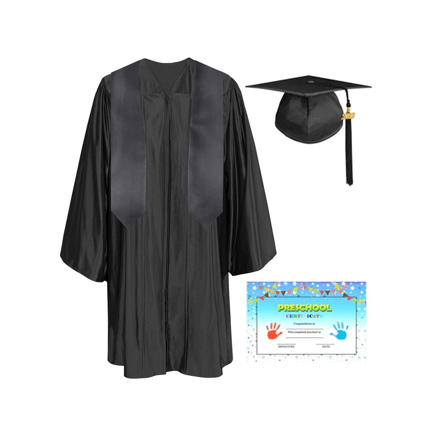 Plain Graduation Stole 50" Length Shiny Kindergarten Graduation Cap, Gown, Stole & Diploma Package-CA graduation
