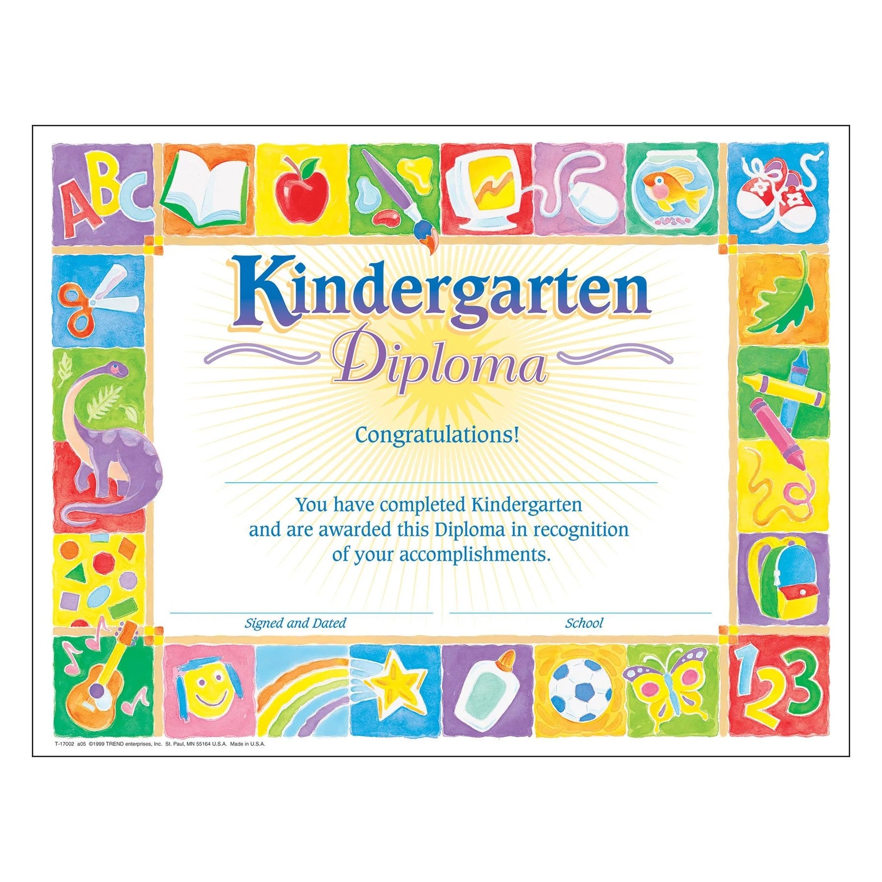 Kindergarten Diploma Certificate – “Congratulations! You Have Completed Kindergarten” | CA Graduation