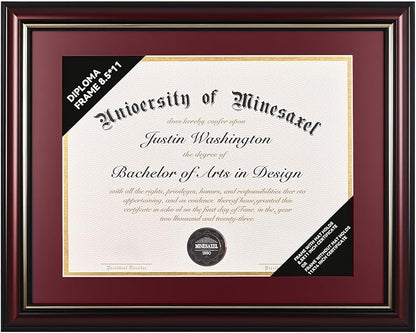 Solid Wood Diploma Frame 8.5 x 11 Certificate Frames with Red Mat or 11x14 Document without Mat as Graduation Picture Frame-CA graduation