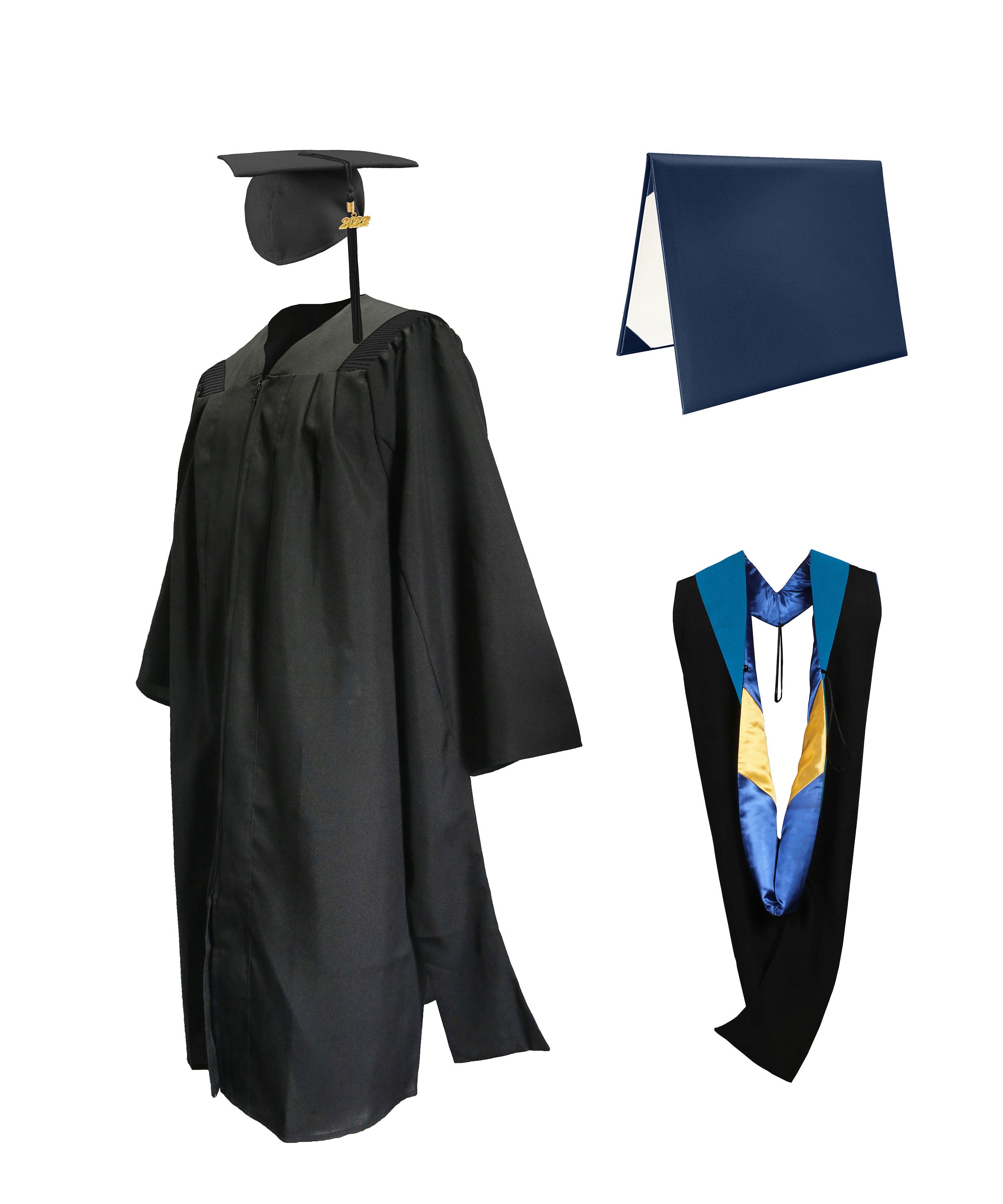 Deluxe Master Graduation Gown Cap with Tassel Charm 2023|2024& Master Graduation Hood in Various Color & Diploma Package-CA graduation