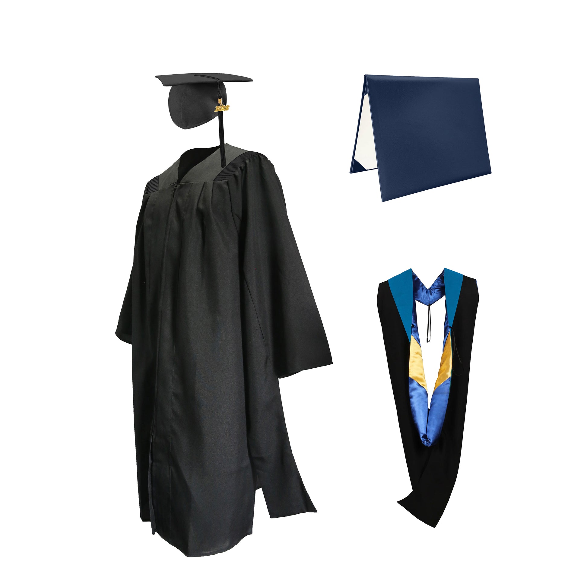 Deluxe Master Graduation Gown Cap with Tassel Charm 2023|2024& Master Graduation Hood in Various Color & Diploma Package-CA graduation