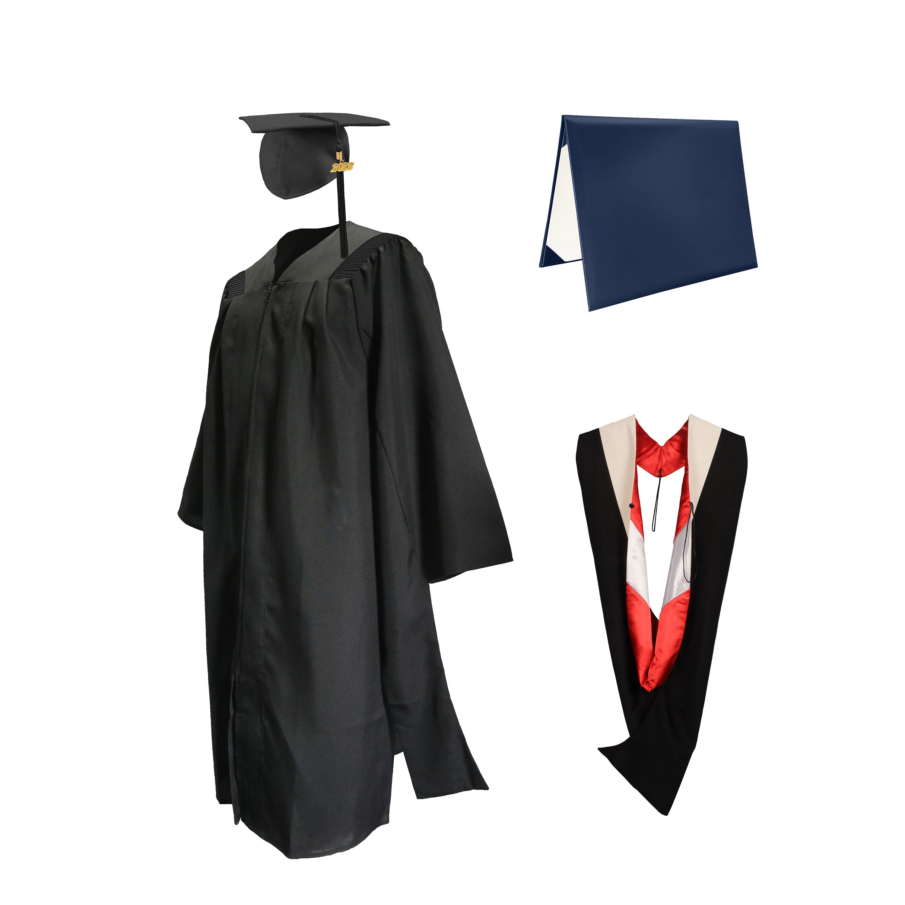 Deluxe Master Graduation Gown Cap with Tassel Charm 2023|2024& Master Graduation Hood in Various Color & Diploma Package-CA graduation