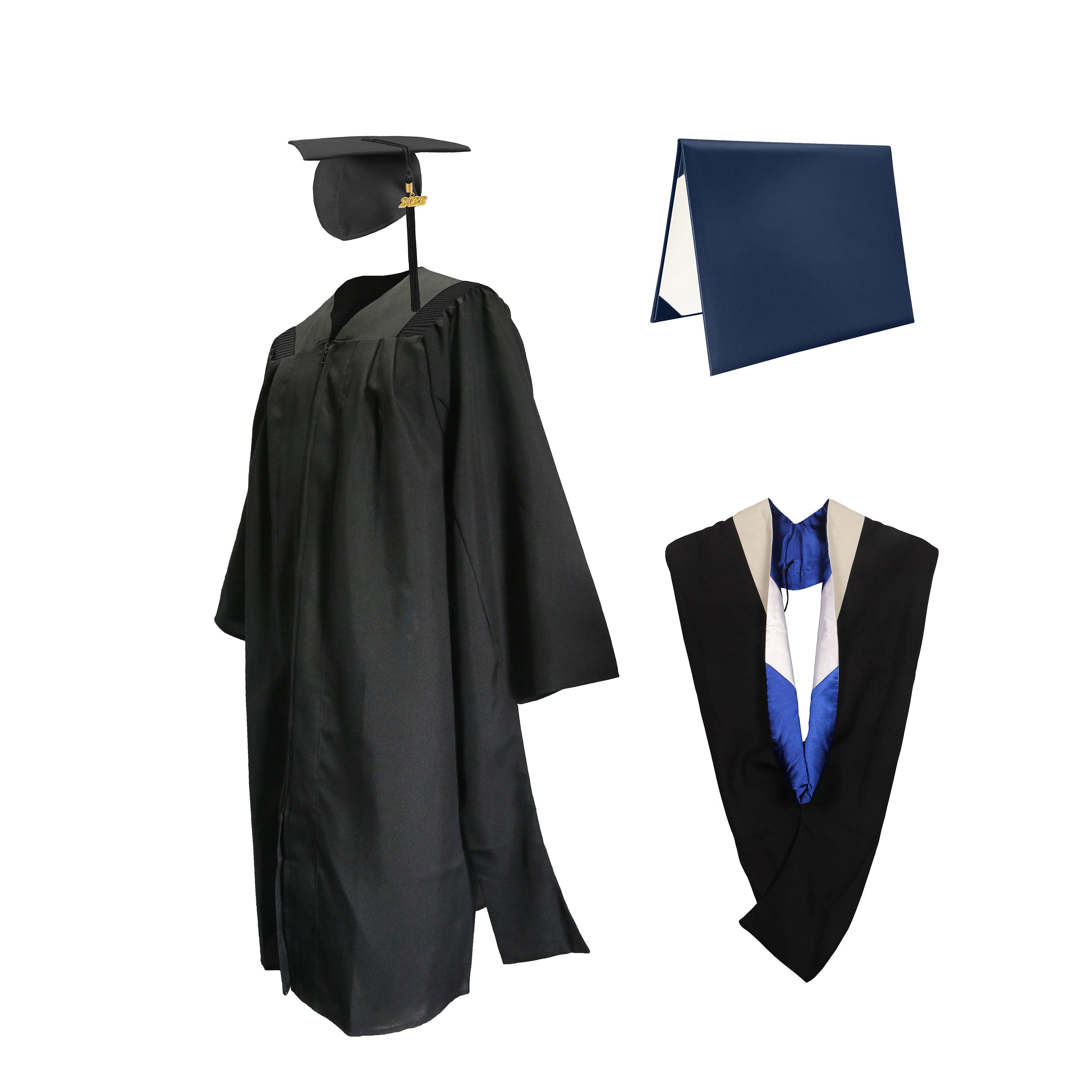 Deluxe Master Graduation Gown Cap with Tassel Charm 2023|2024& Master Graduation Hood in Various Color & Diploma Package-CA graduation