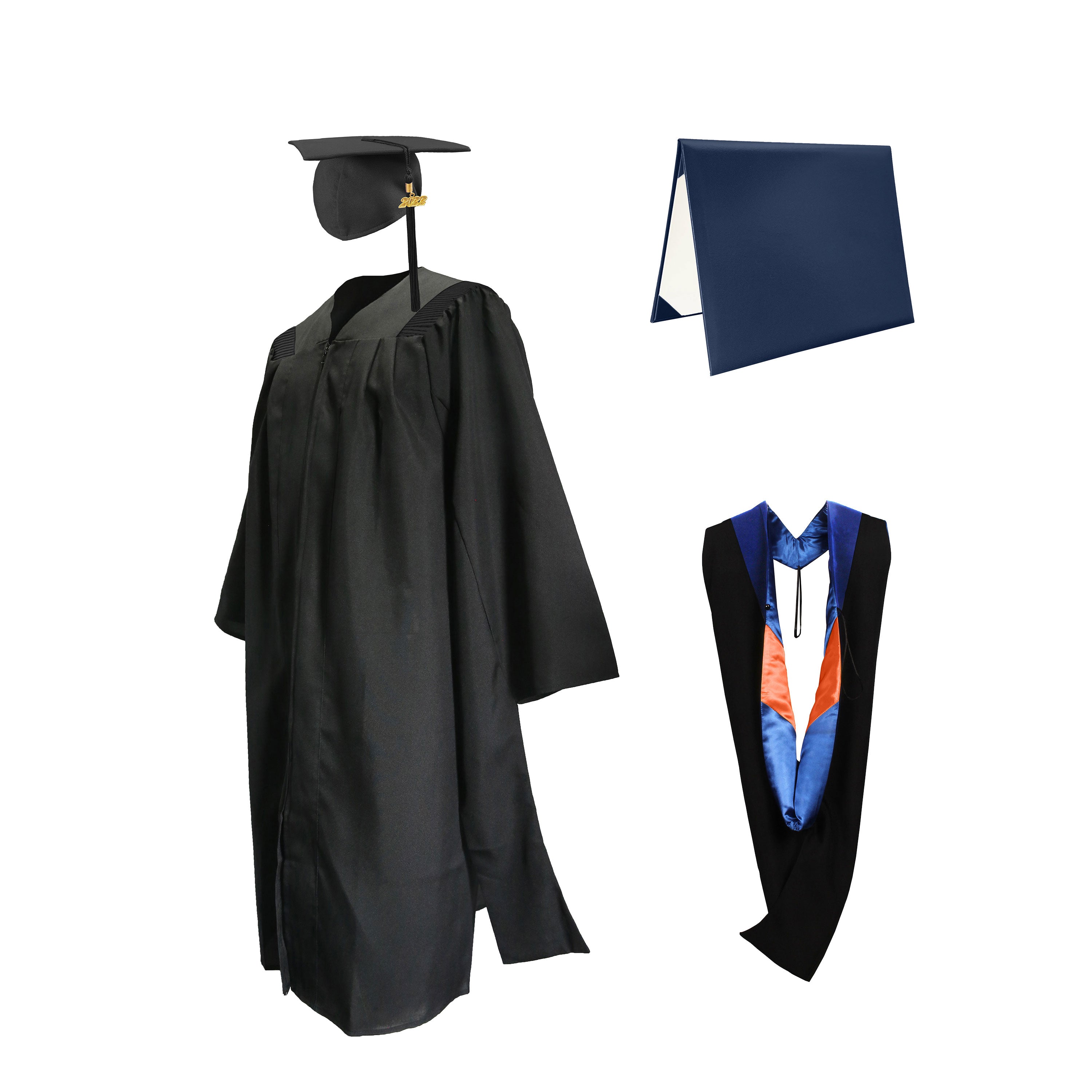 Deluxe Master Graduation Gown Cap with Tassel Charm 2023|2024& Master Graduation Hood in Various Color & Diploma Package-CA graduation
