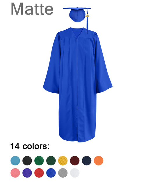 Matte Graduation Gown & Cap with Tassel Charm 2023|2024 for Middle & High School | Bachelor Degree-CA graduation