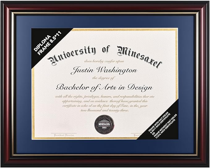 Solid Wood Diploma Frame 8.5 x 11 Certificate Frames with Red Mat or 11x14 Document without Mat as Graduation Picture Frame-CA graduation
