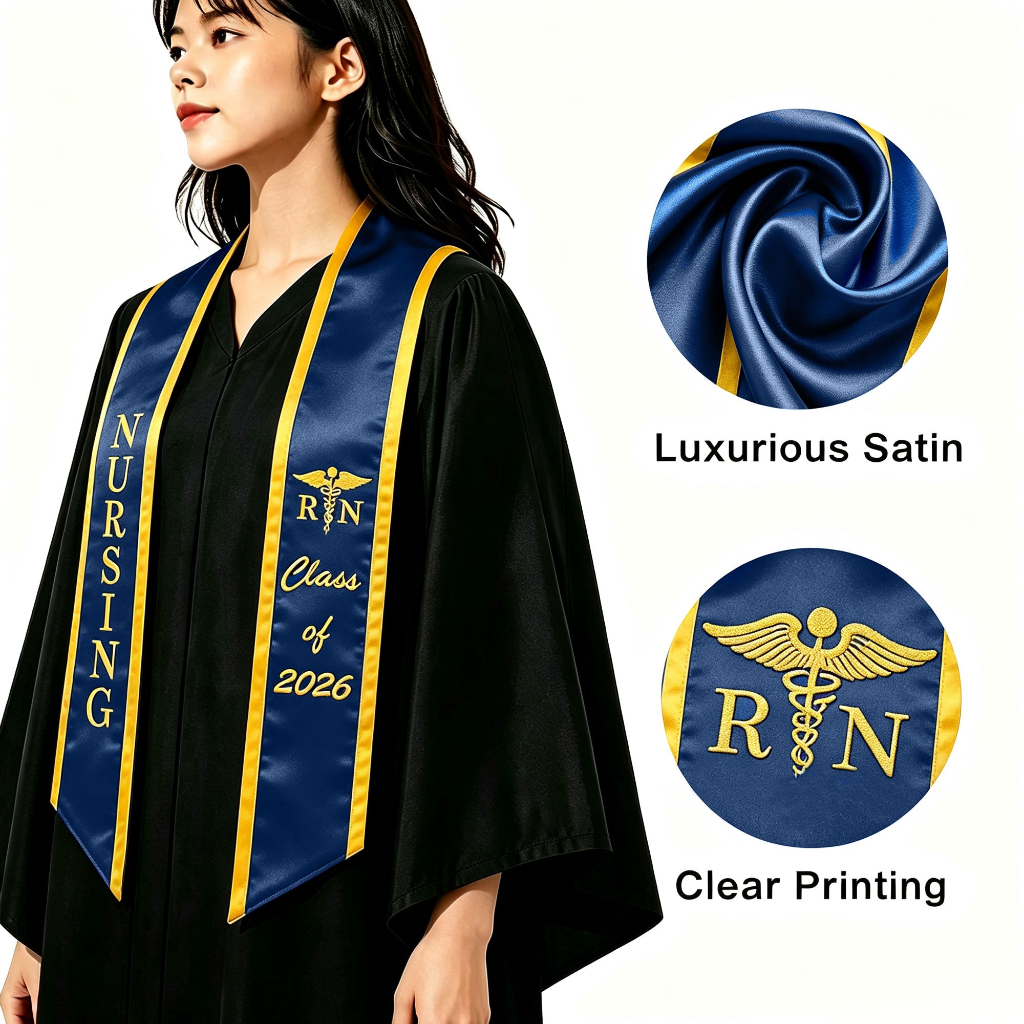 Unisex Adult Nursing Graduation Stoles Class of 2026 Sashes with Medical Logo-CA graduation
