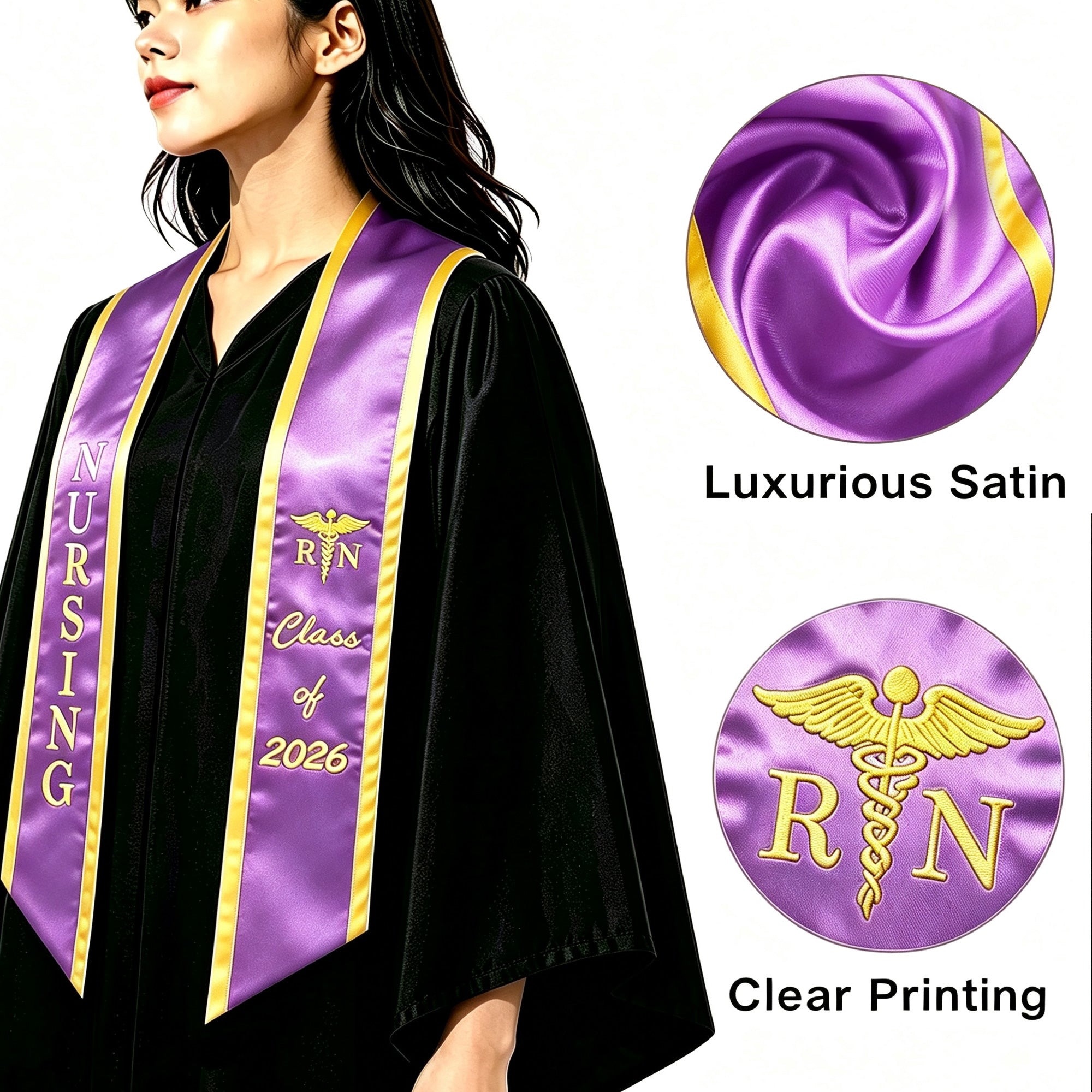 Unisex Adult Nursing Graduation Stoles Class of 2026 Sashes with Medical Logo-CA graduation