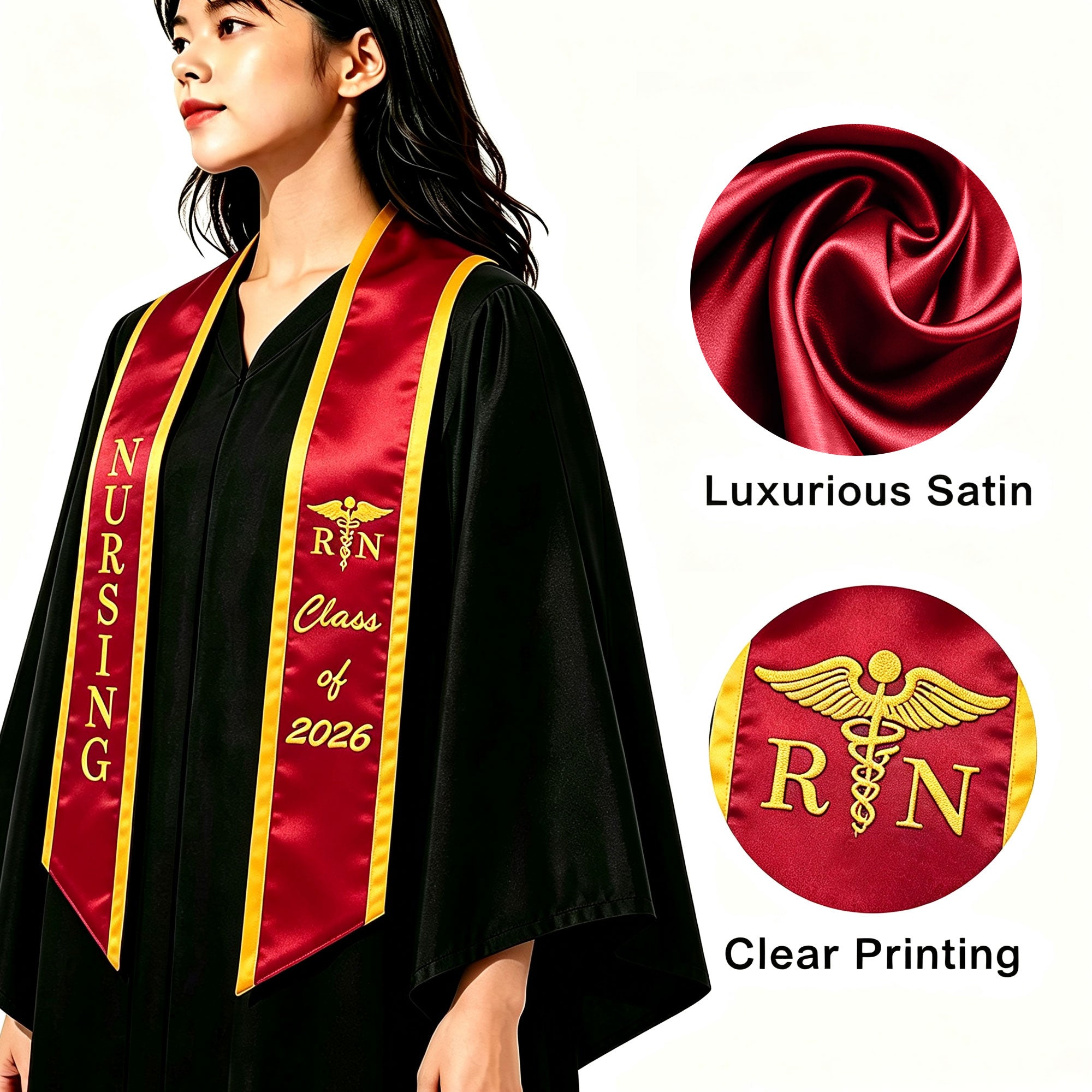 Unisex Adult Nursing Graduation Stoles Class of 2026 Sashes with Medical Logo-CA graduation