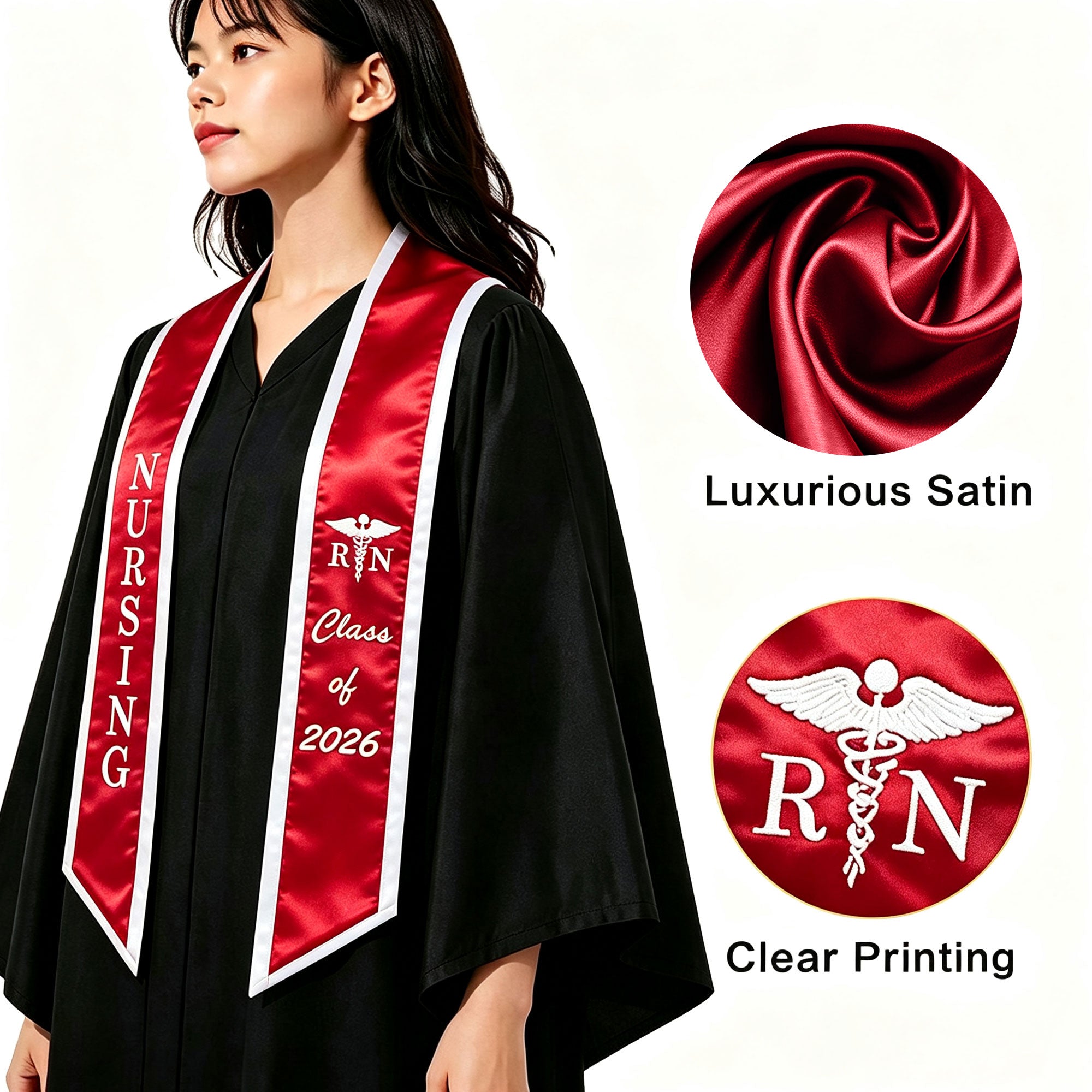 Unisex Adult Nursing Graduation Stoles Class of 2026 Sashes with Medical Logo-CA graduation