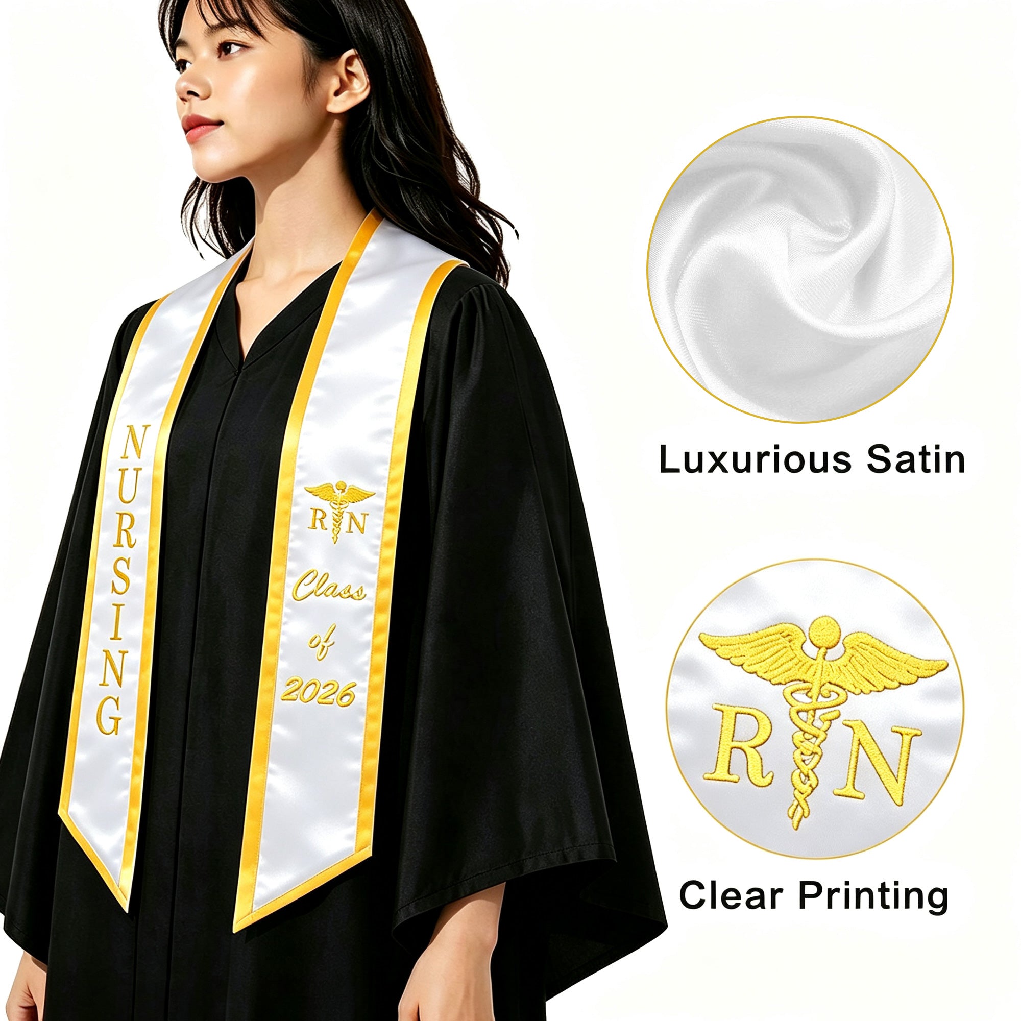 Unisex Adult Nursing Graduation Stoles Class of 2026 Sashes with Medical Logo-CA graduation