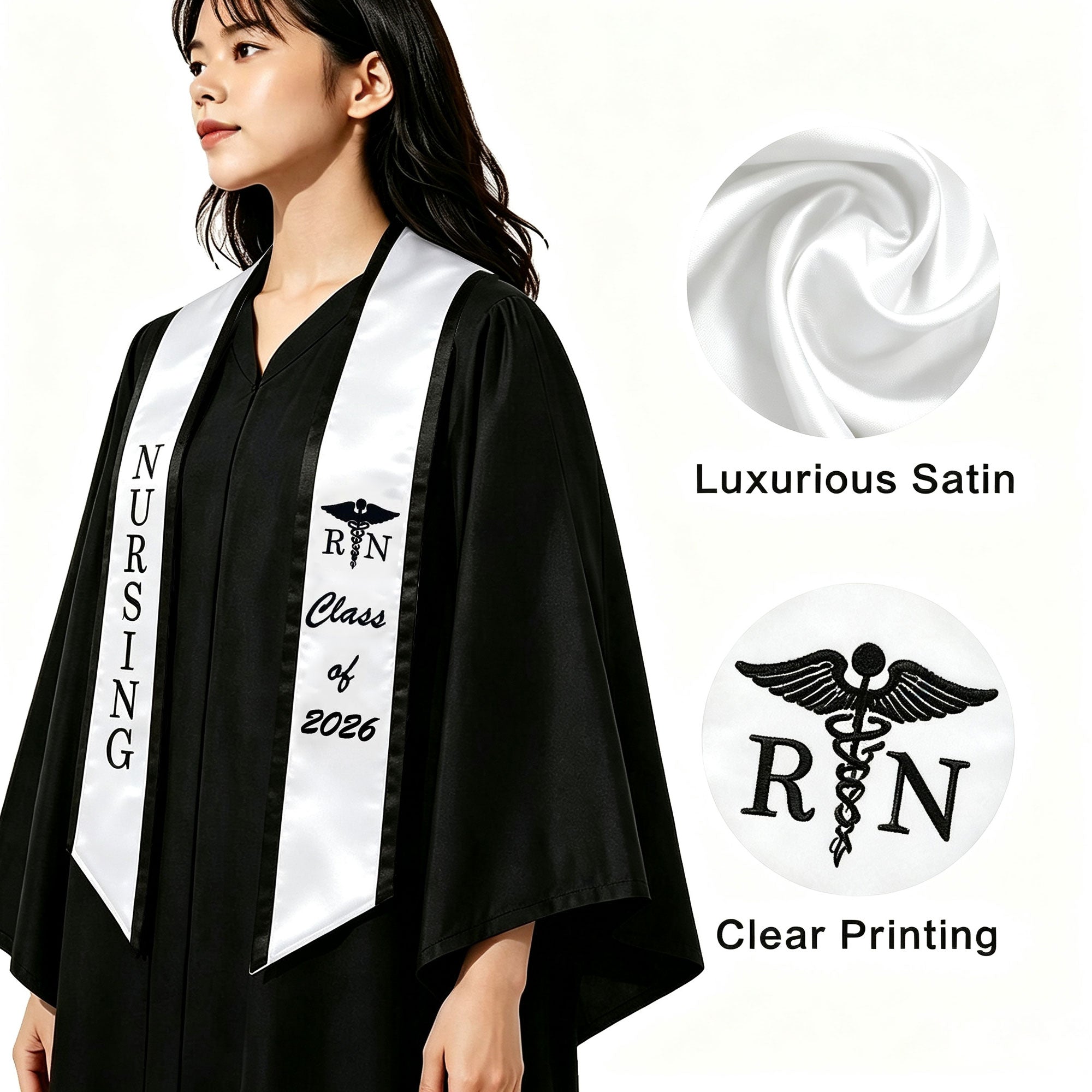 Unisex Adult Nursing Graduation Stoles Class of 2026 Sashes with Medical Logo-CA graduation
