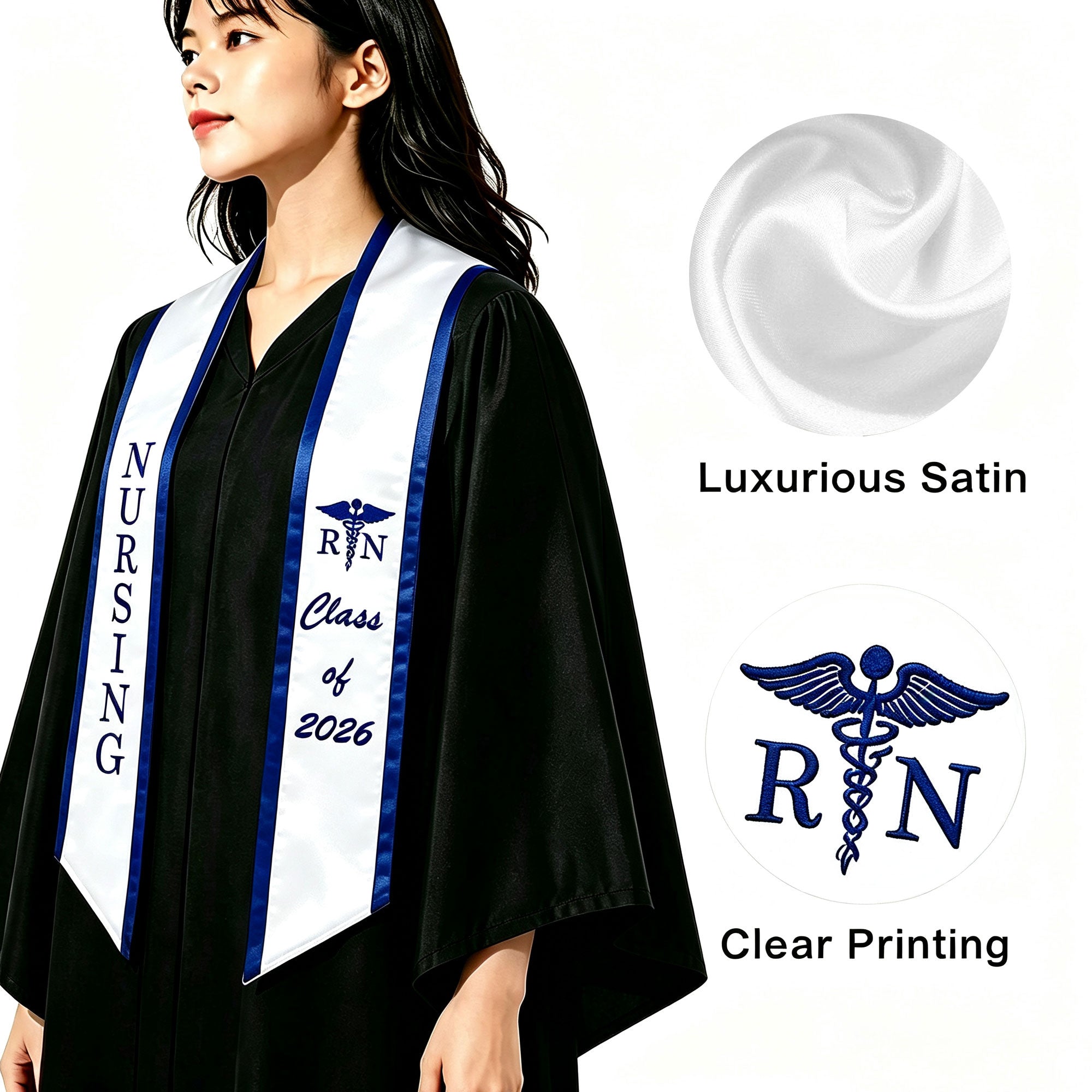 Unisex Adult Nursing Graduation Stoles Class of 2026 Sashes with Medical Logo-CA graduation
