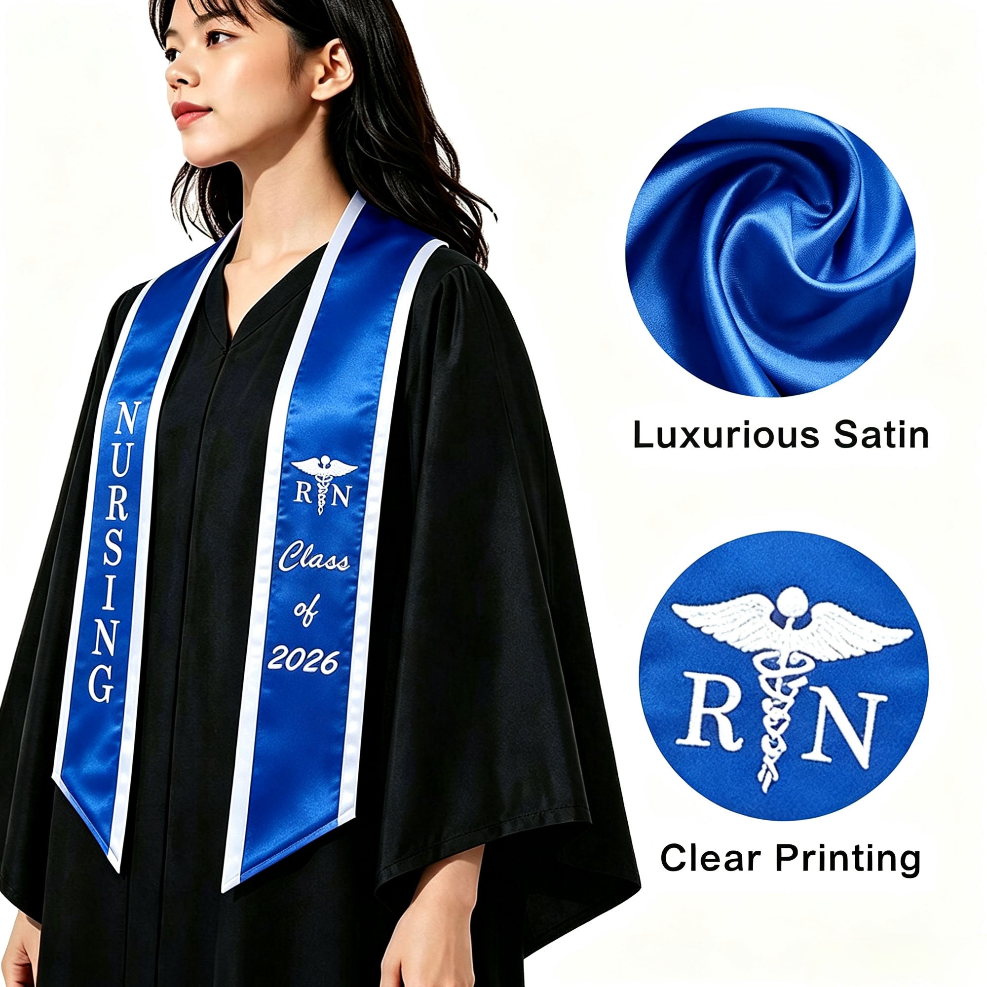 Unisex Adult Nursing Graduation Stoles Class of 2026 Sashes with Medical Logo-CA graduation