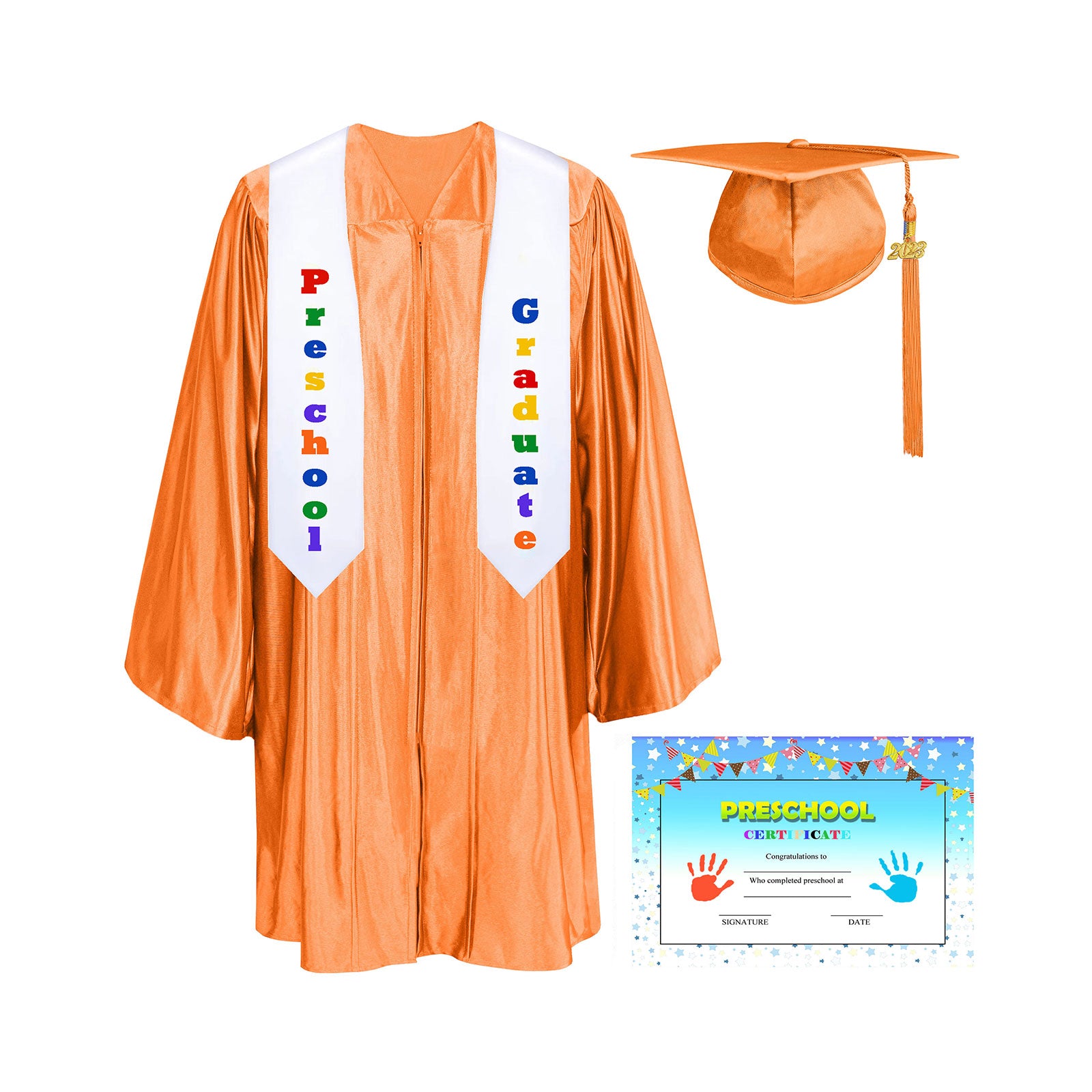Shiny Kindergarten Graduation Cap, Gown, Stole & Diploma Package - CA Graduation Shiny Kindergarten Graduation Cap, Gown, Stole & Diploma Package - CA Graduation