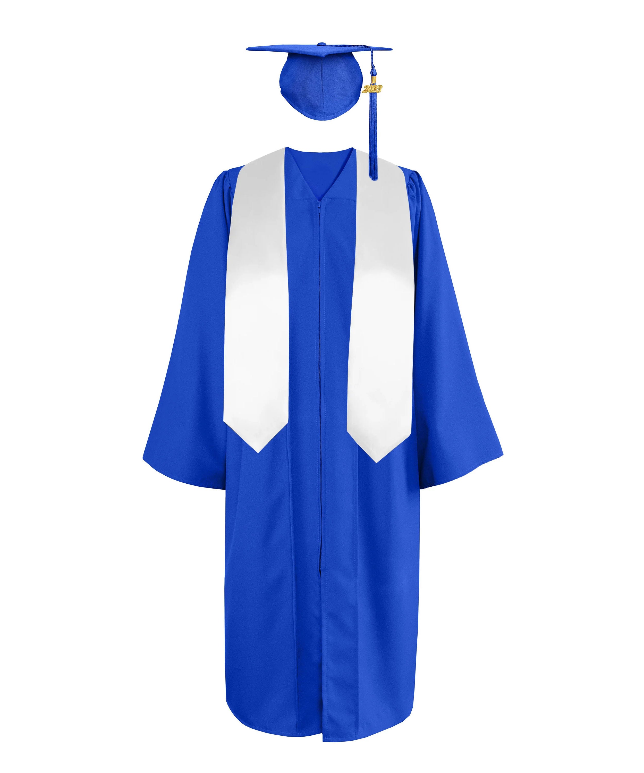 Matte Graduation Cap, Gown, Tassel & Plain Stole 60-inch Package - CA Graduation Royal blue Matte Graduation Cap, Gown, Tassel & Plain Stole 60-inch Package - CA Graduation Royal blue