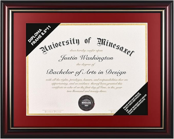 Graduation Diploma Frame Real Wood with Gold Trim for 8.5